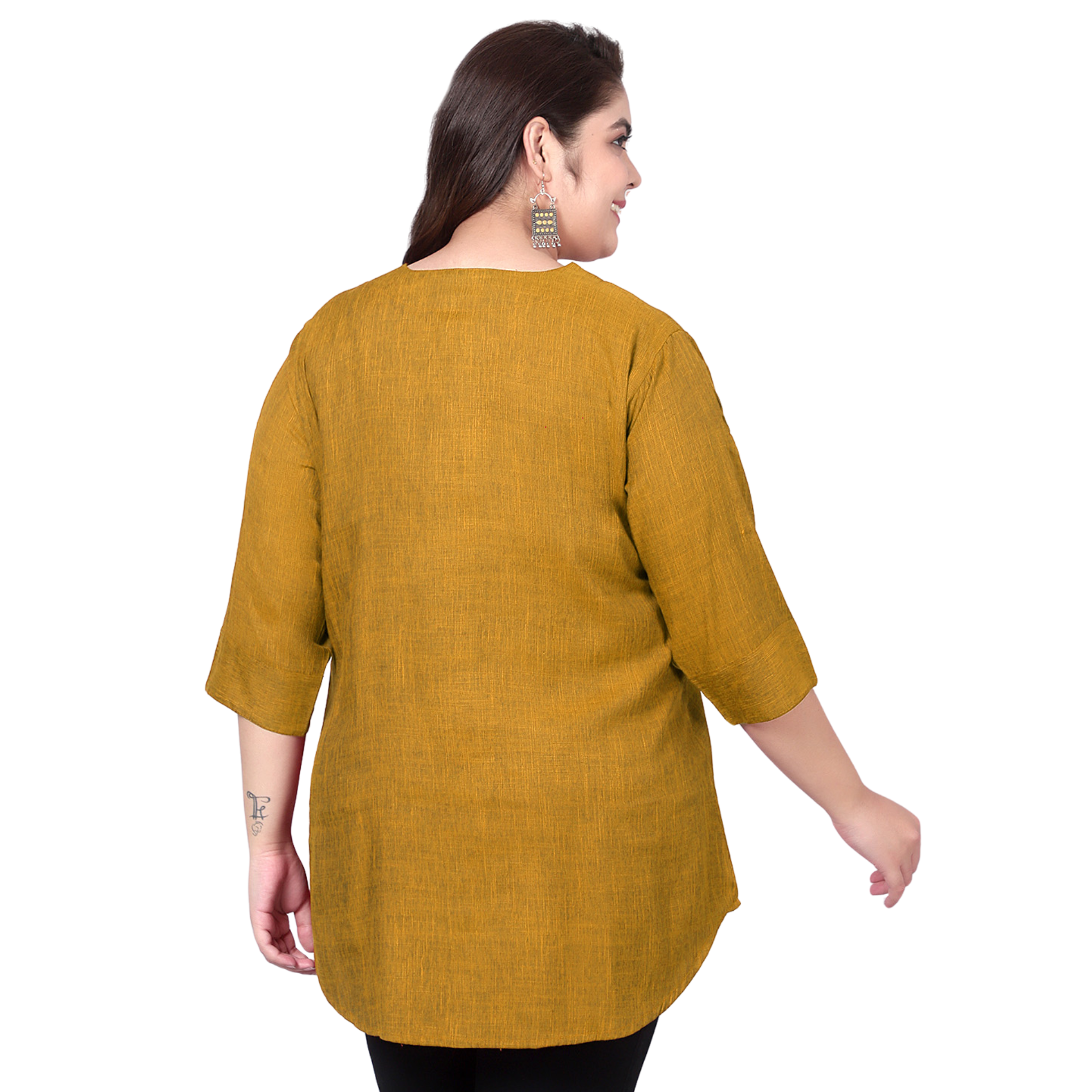 Mustard Cotton Linen Plus Size Tunic