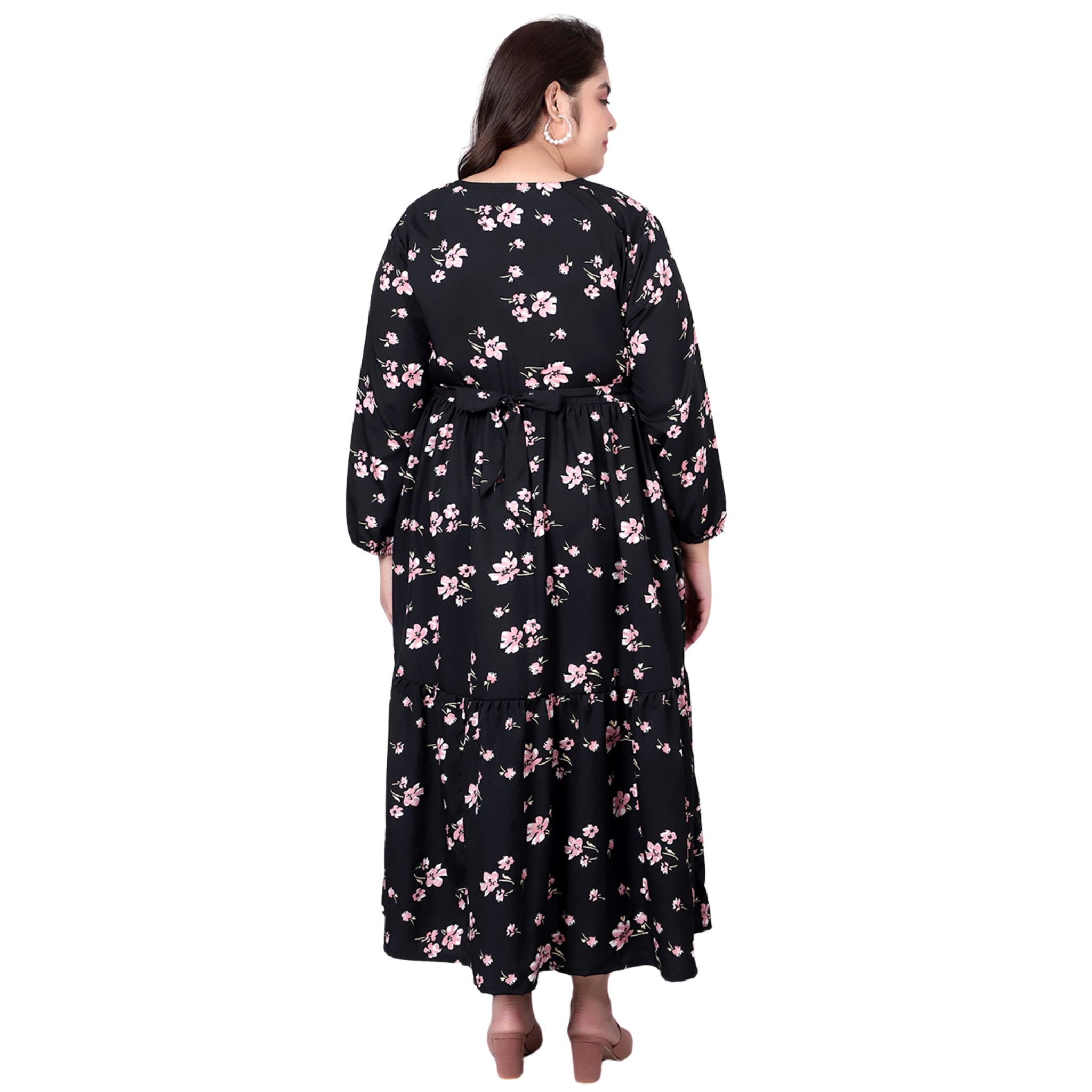 Black Floral Tiered Plus Size Dress