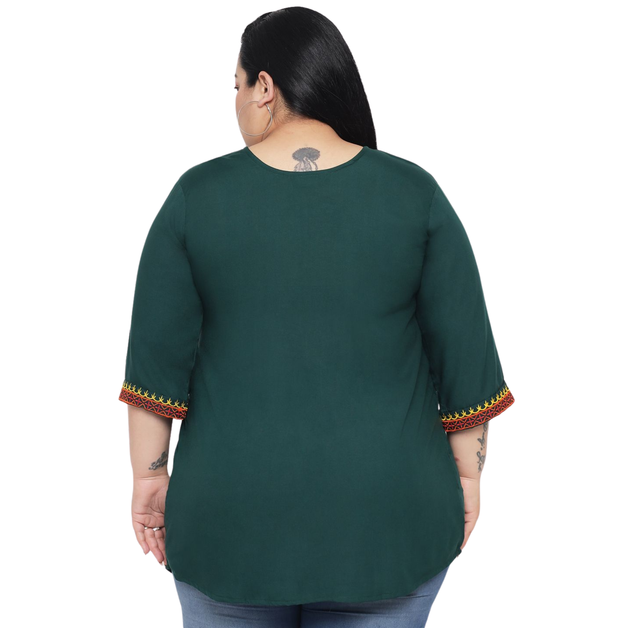 Dark Green Embroidered Plus Size Tunic