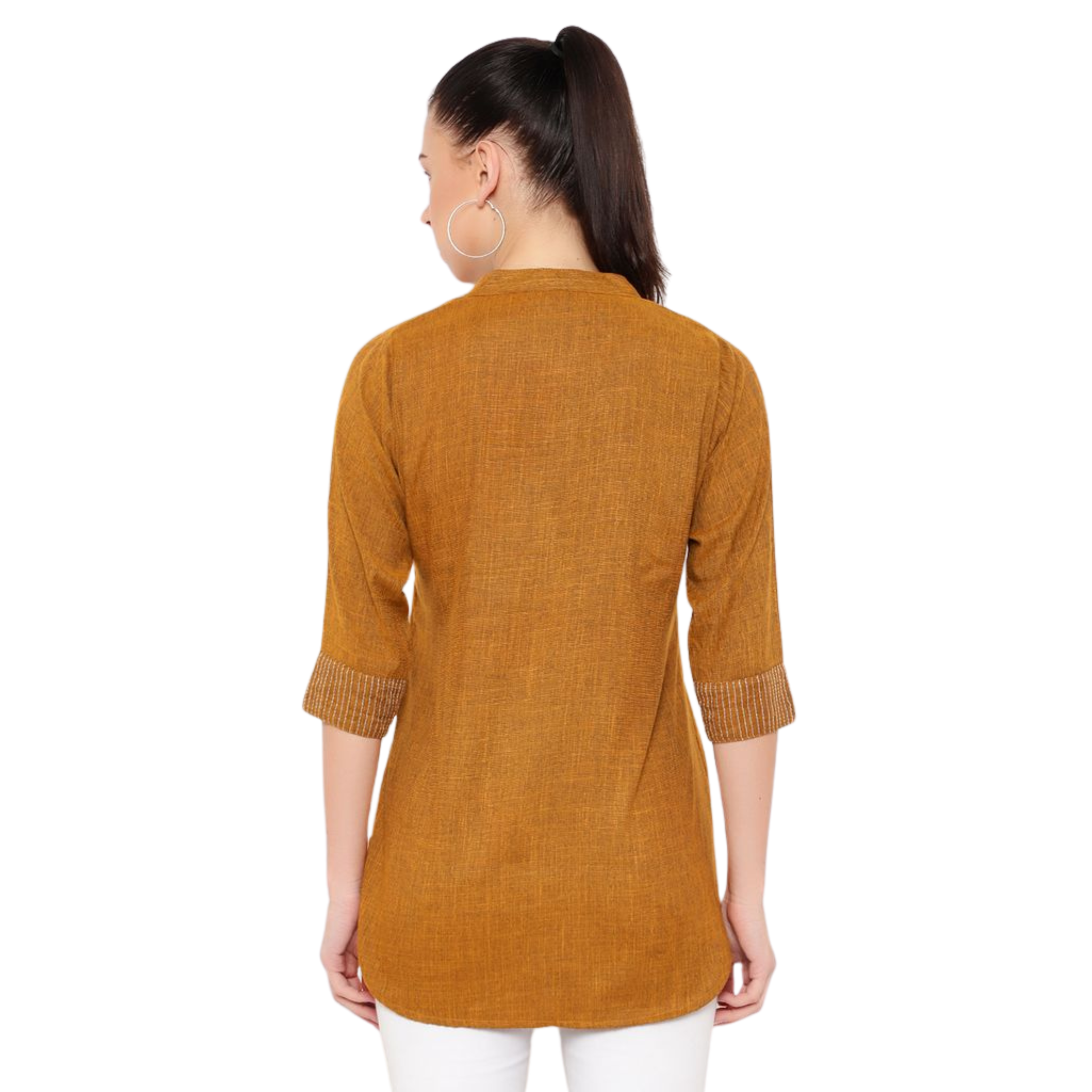 Mustard Solid Embroidered Tunic