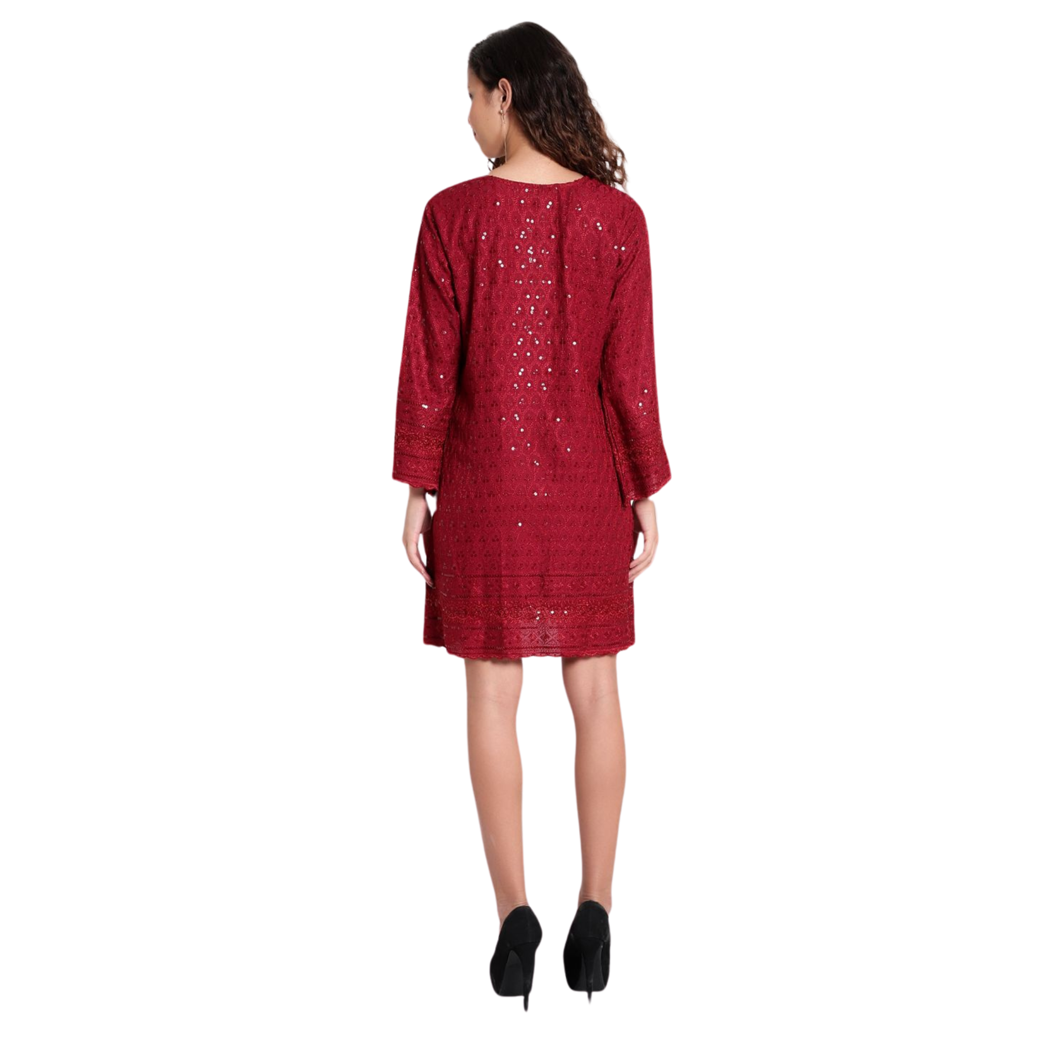 Red Embroidered Sequin Dress