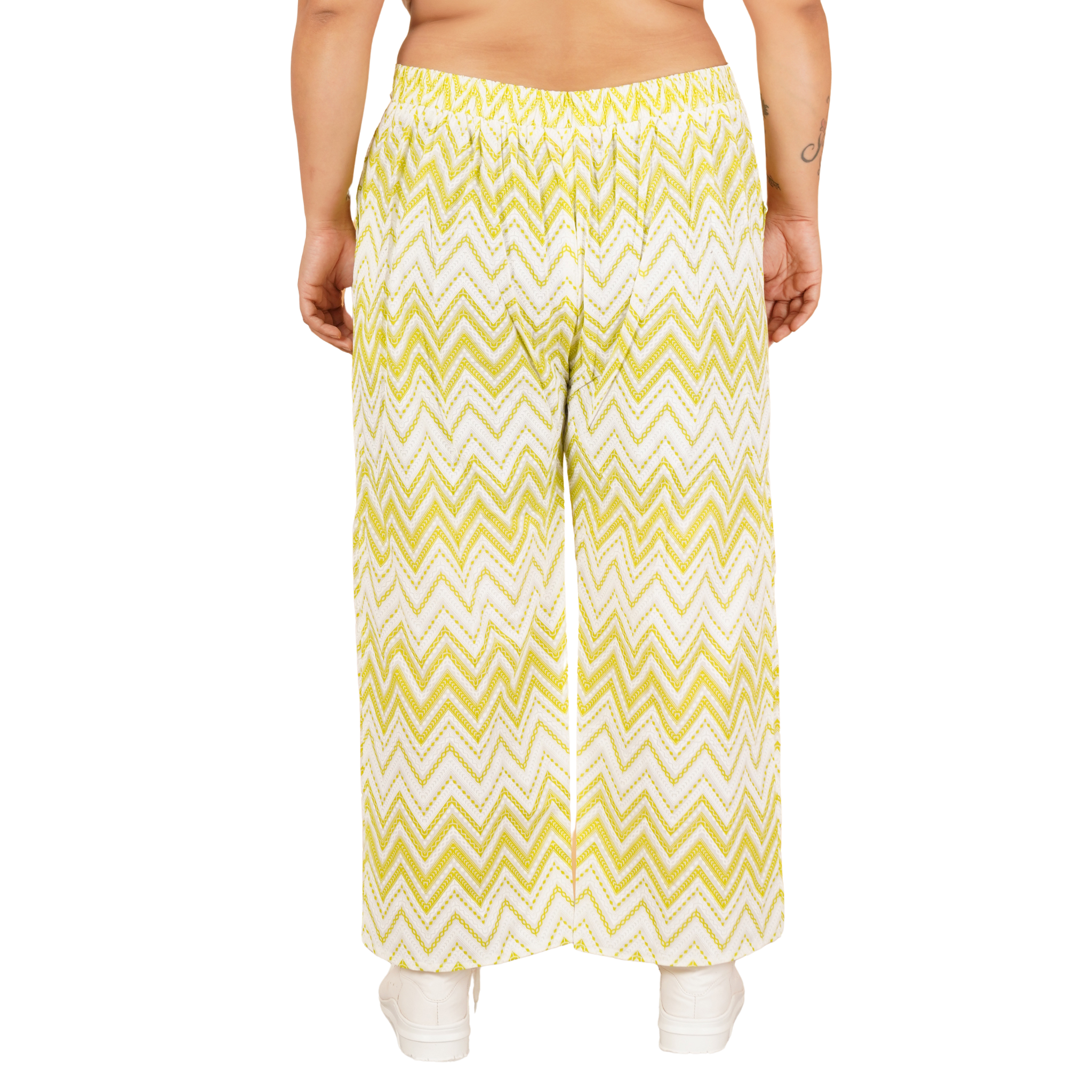 Yellow Stripe Print Plus Size Trouser