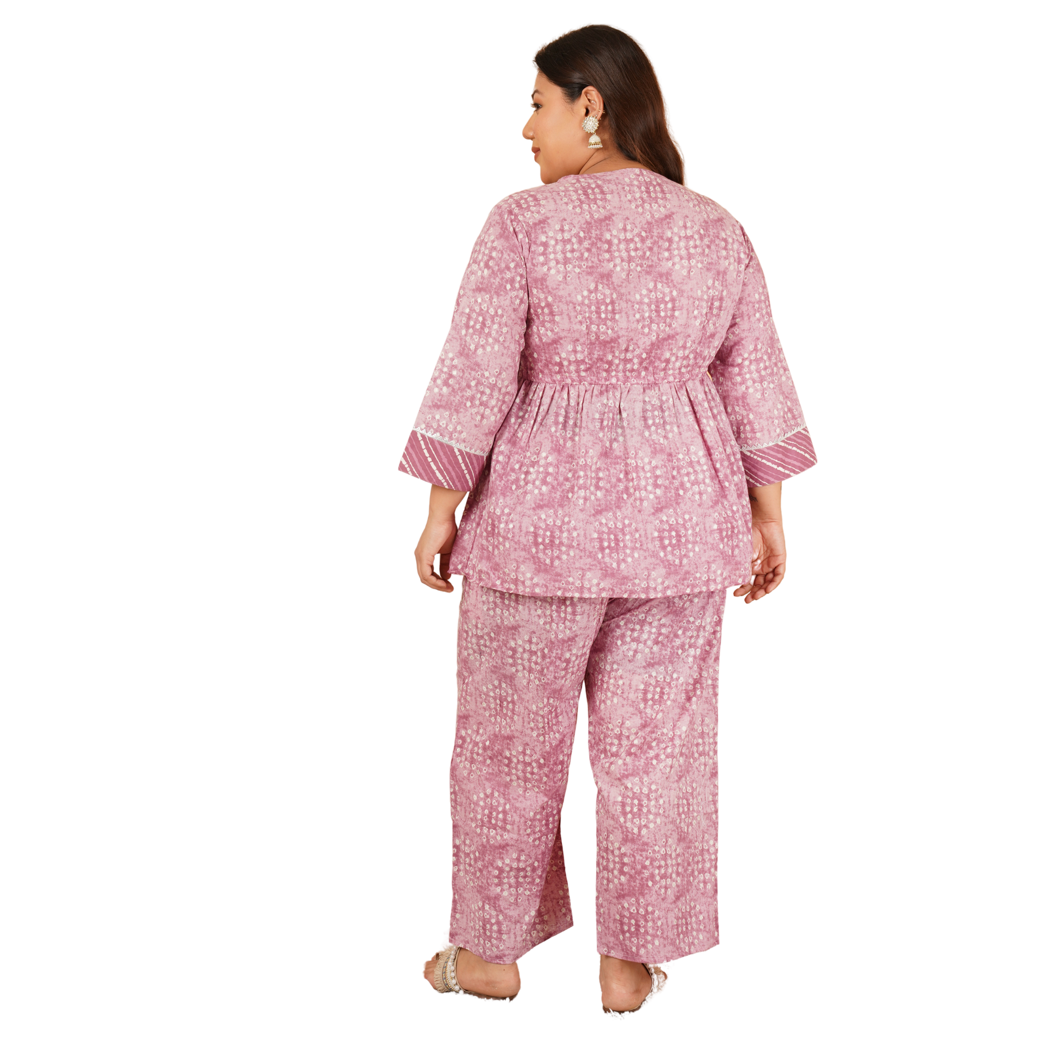 Pink Geometric Print Plus Size Co Ord Set