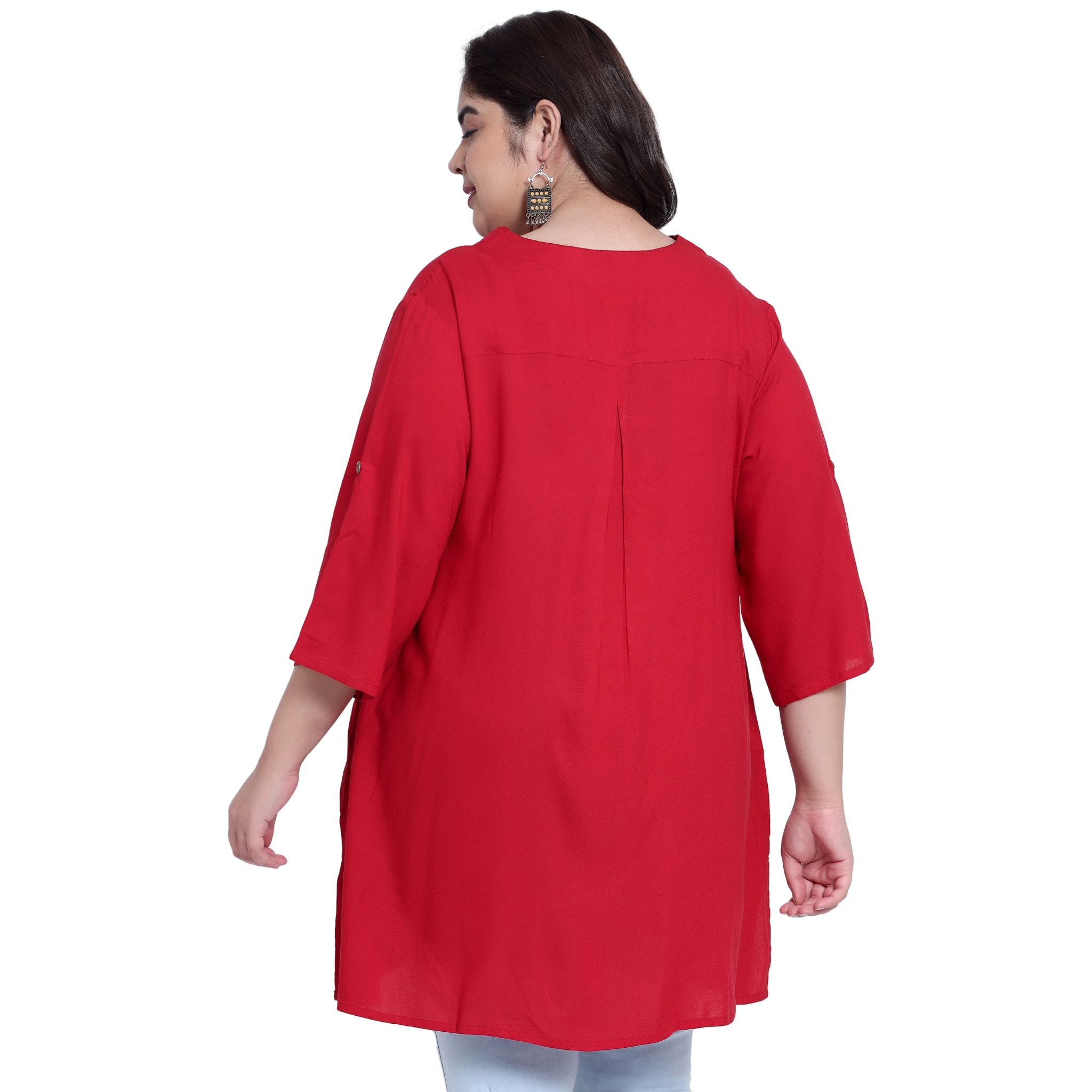 Maroon Collar Button Plus Size Tunic