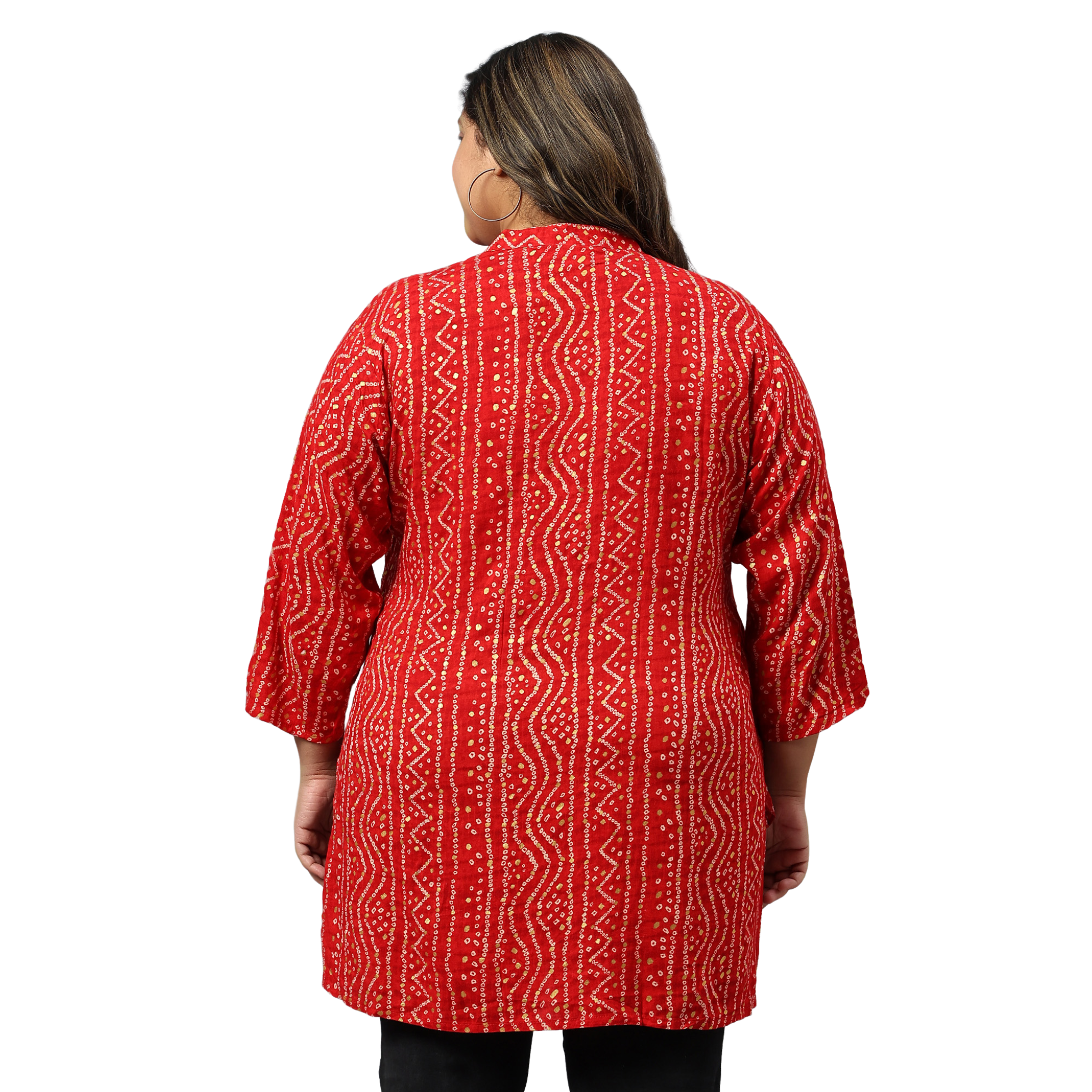 Red Bandhani Print Plus Size Tunic