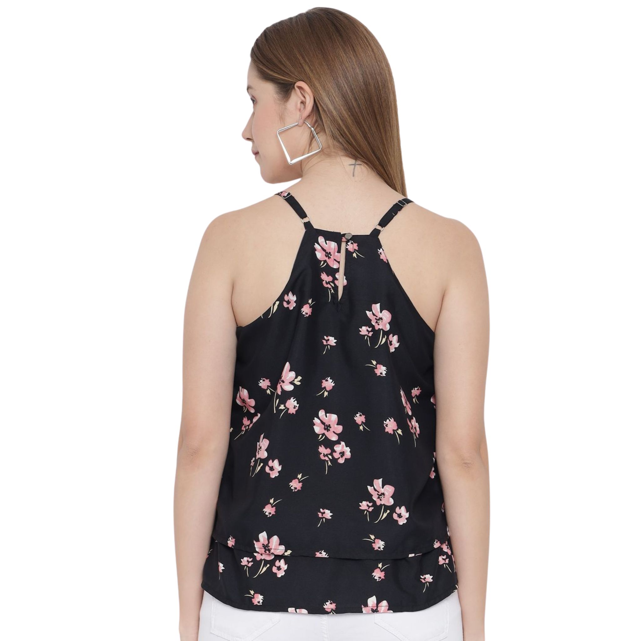 Black Floral Strap Top