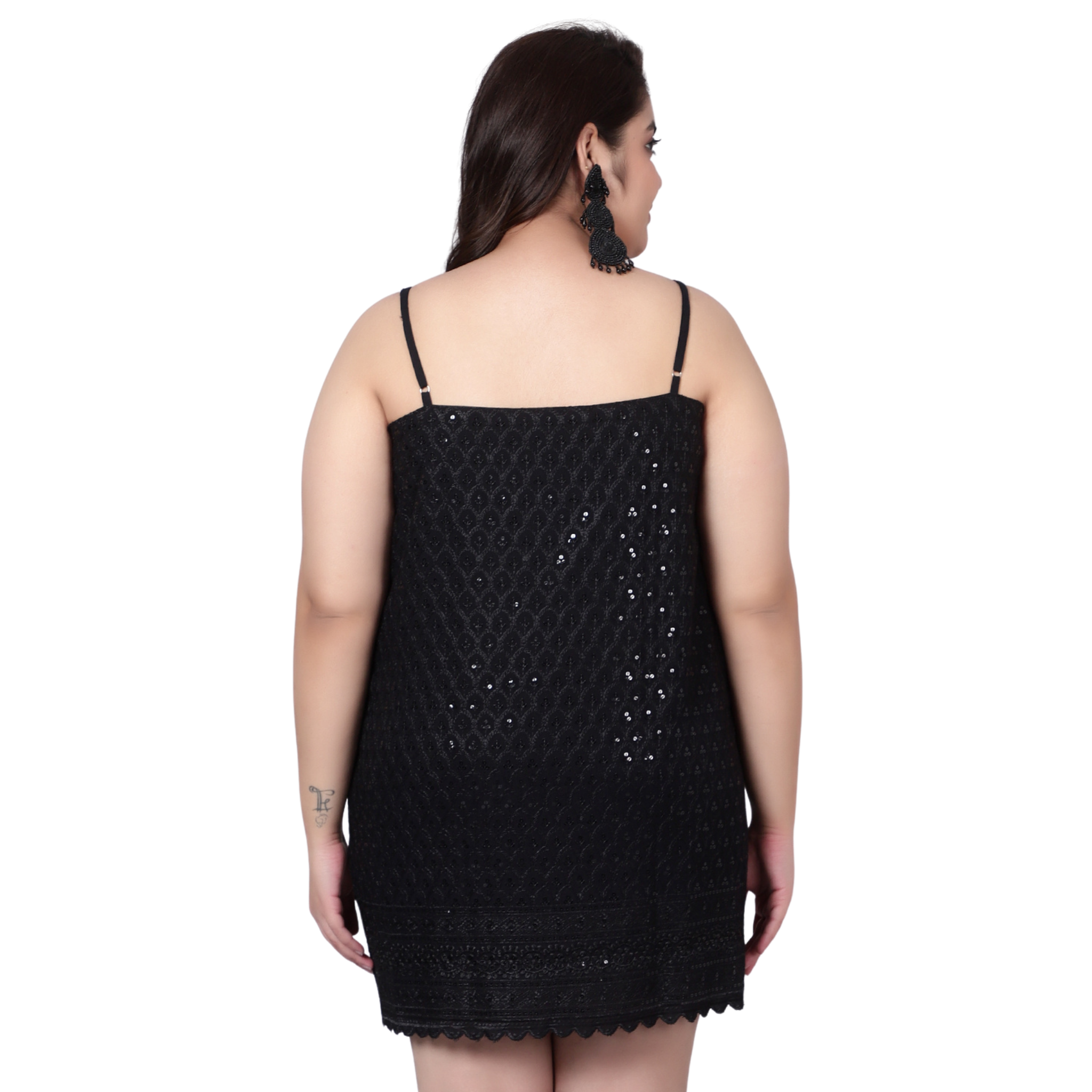 Black Sequinned Strap Plus Size Dress