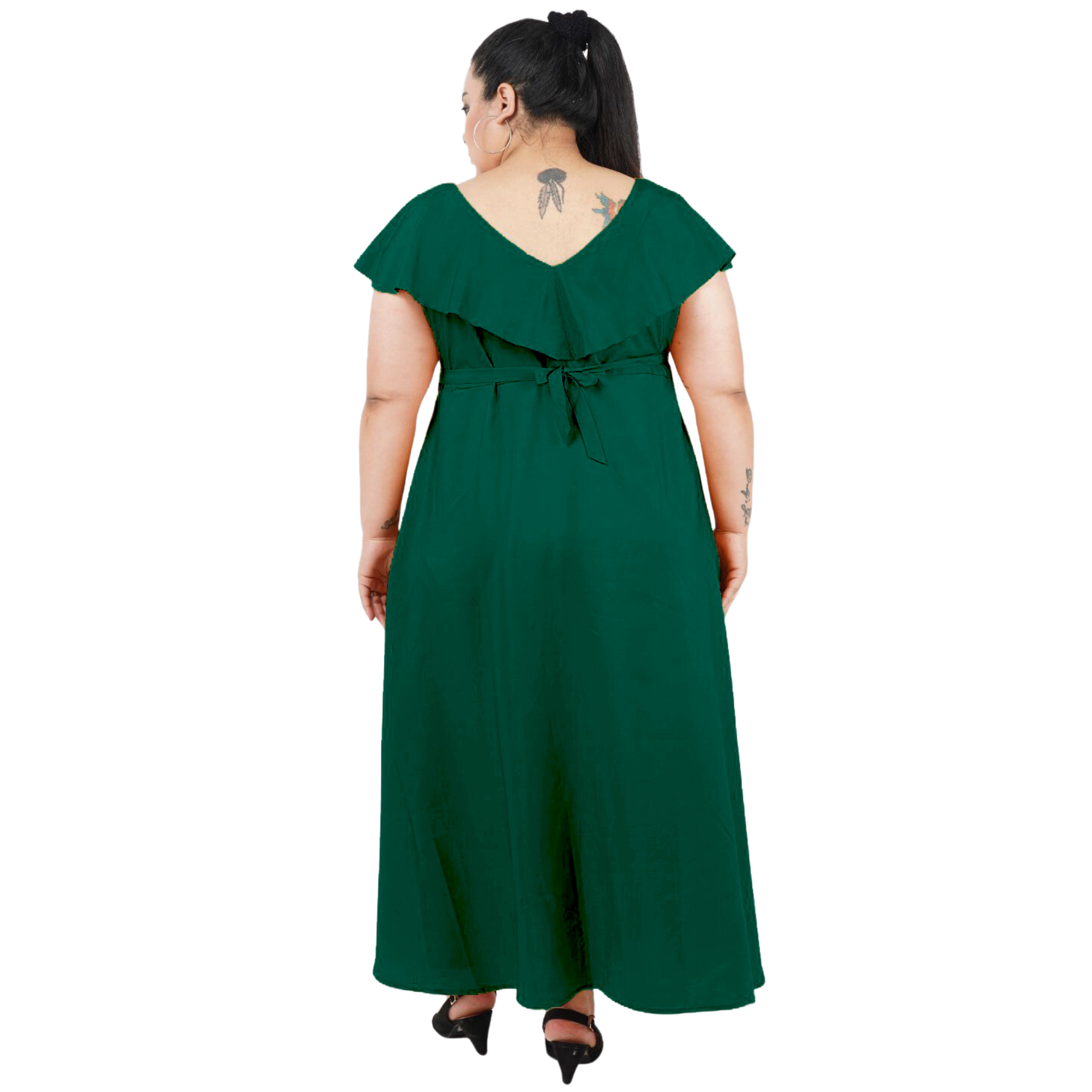 Green Solid Maxi Plus Size Dress