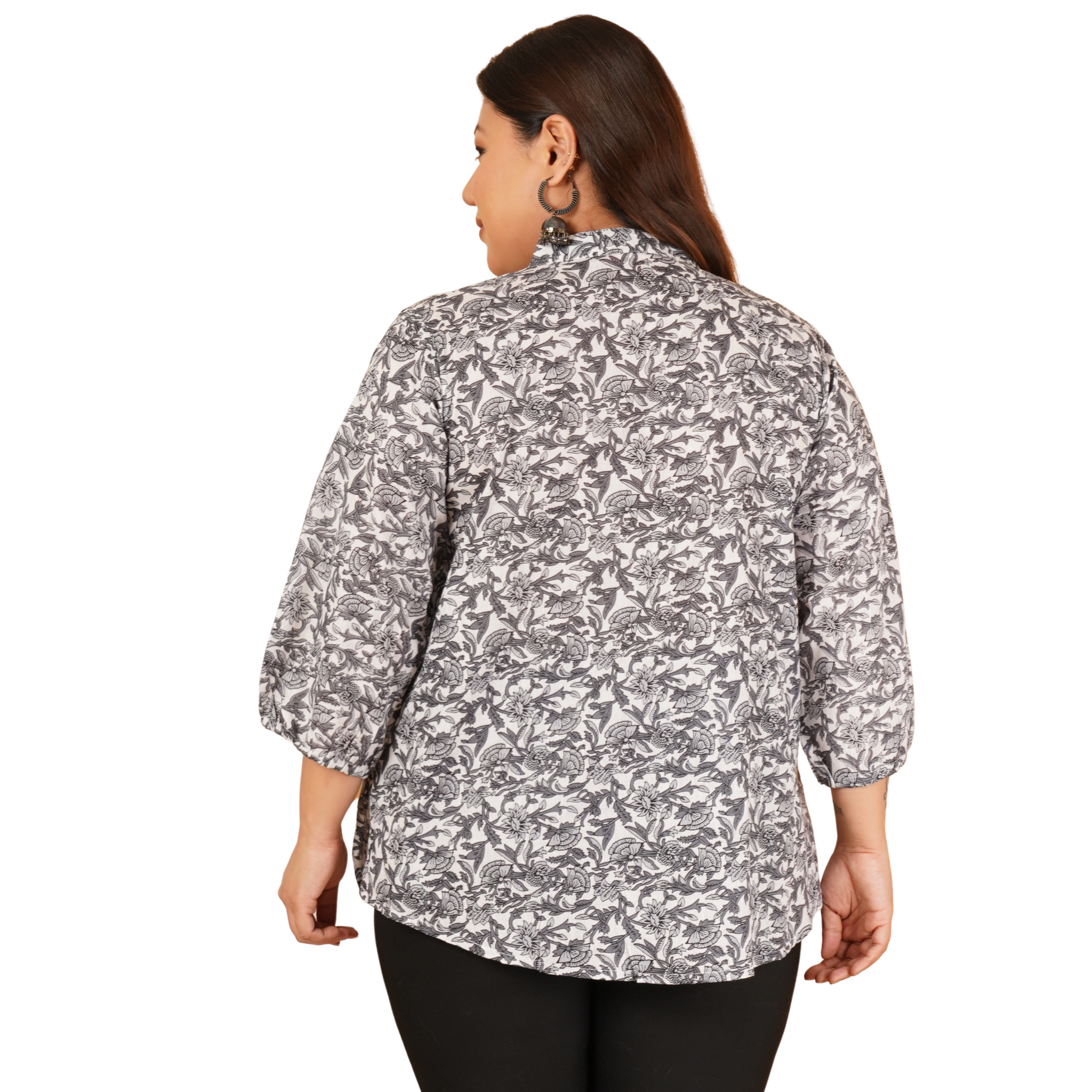 Black and White Plus Size Lace Shirt