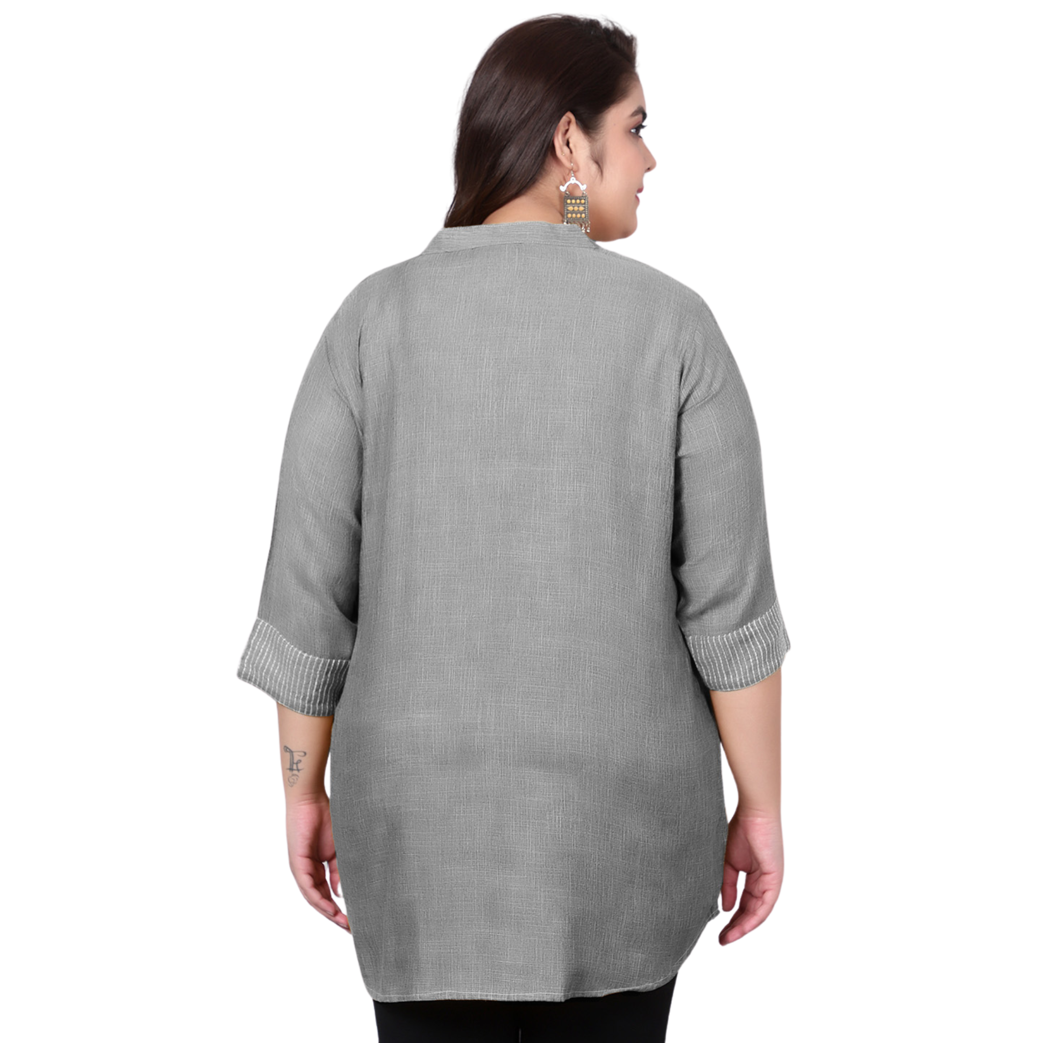 Grey Embroidered Plus Size Tunic