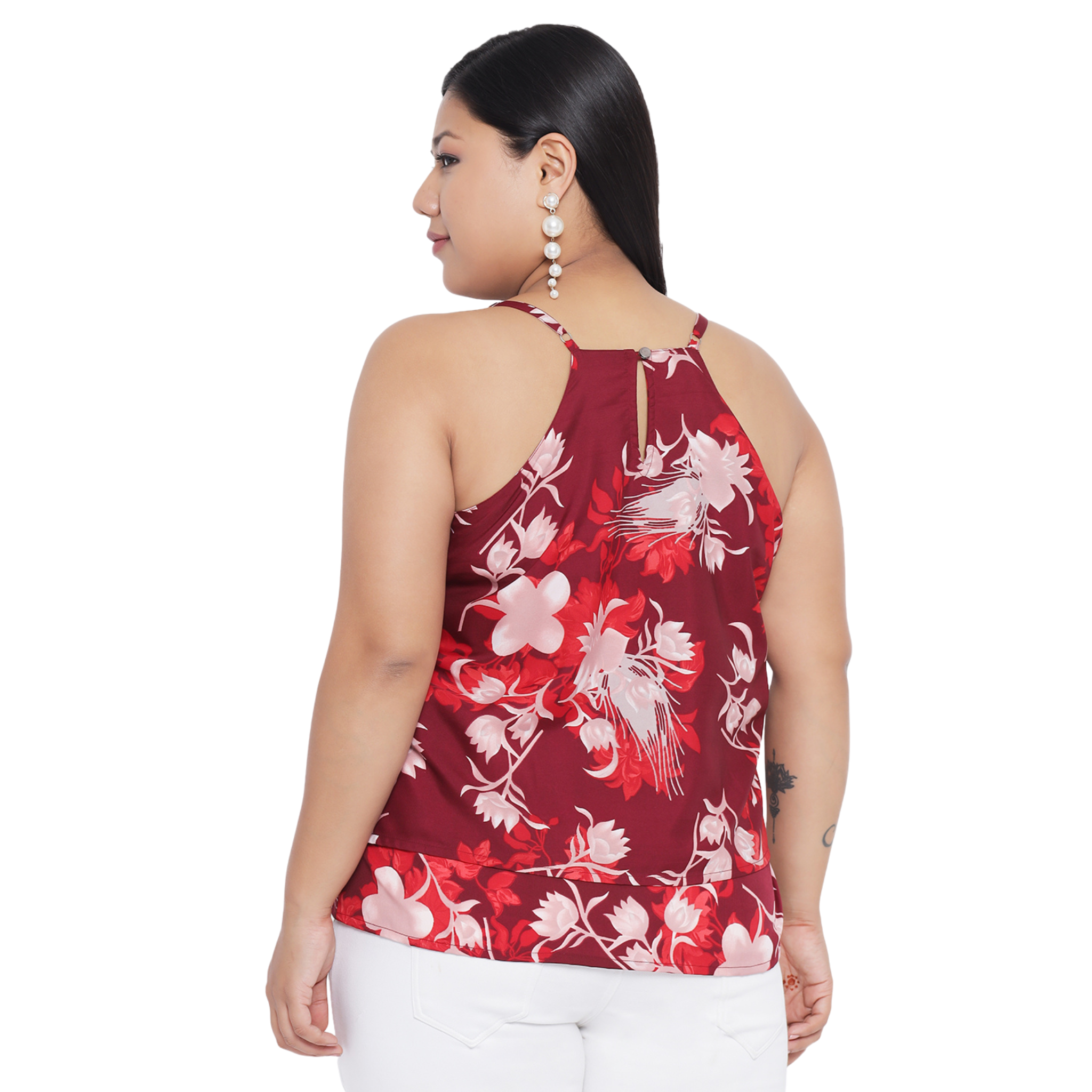 Red Floral Strap Plus Size Top