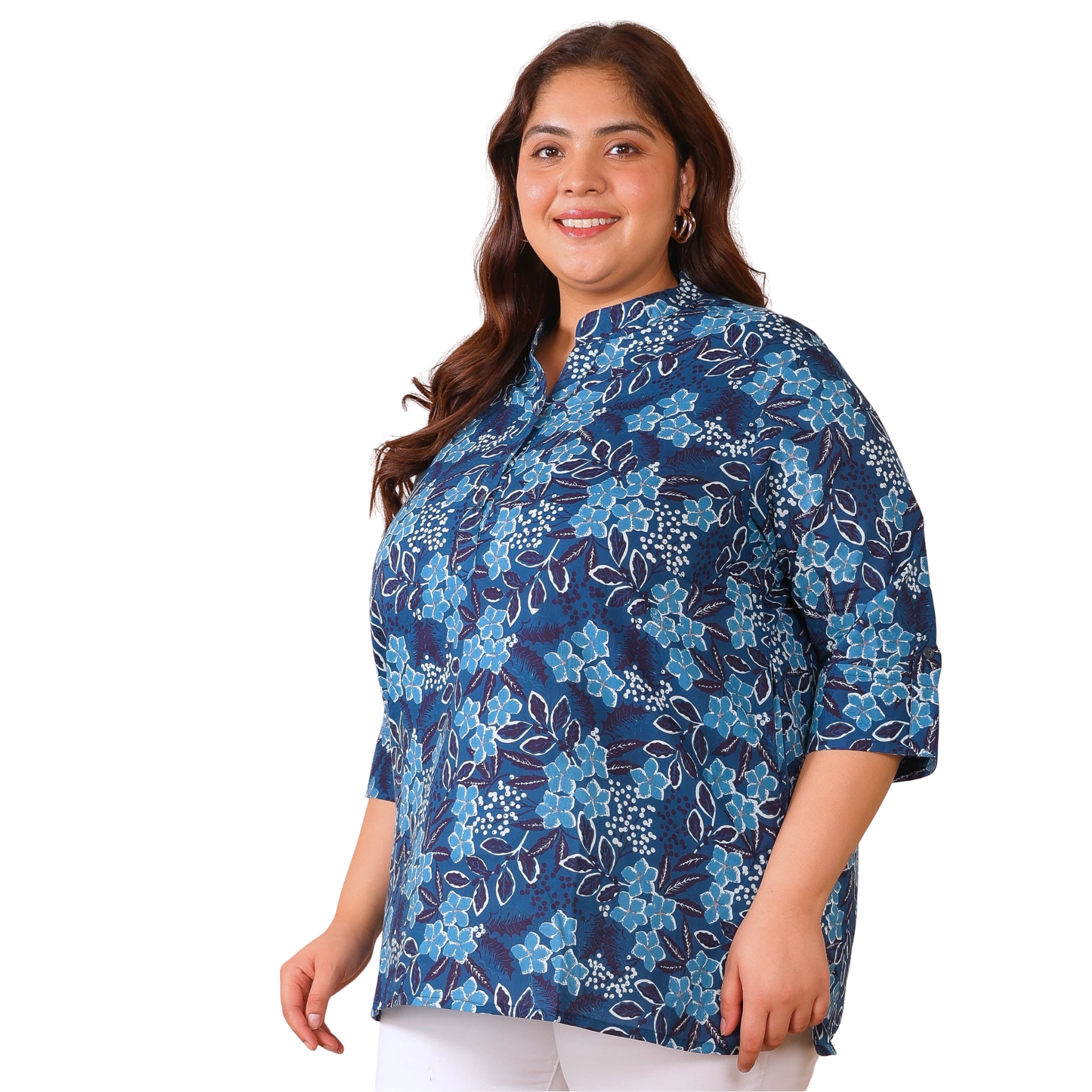 Blue Floral Cotton Print Tunic