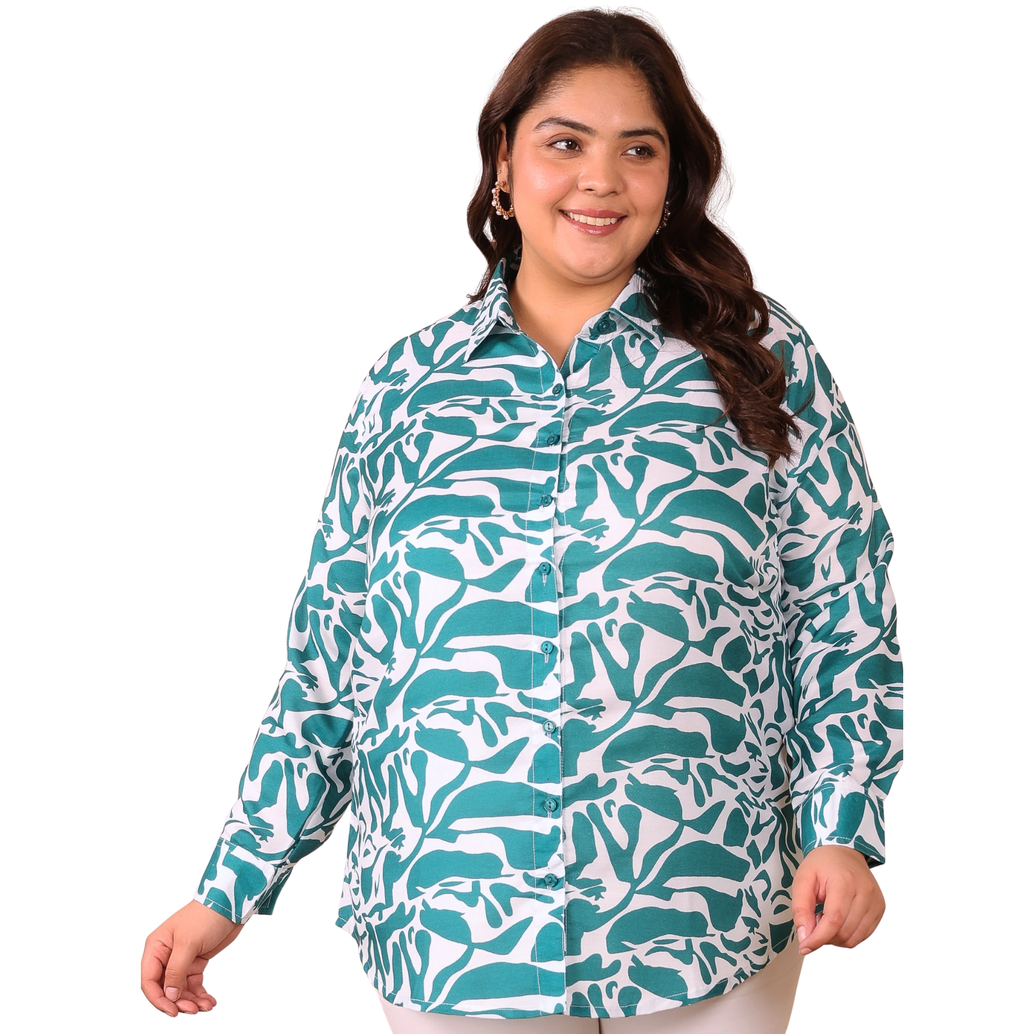 Green and White Abstract Plus Size Shirt