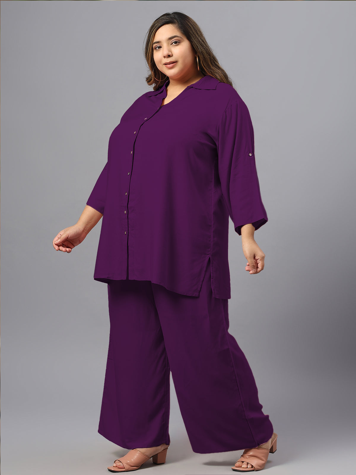 Purple Solid Plus Size Co-Ord Set