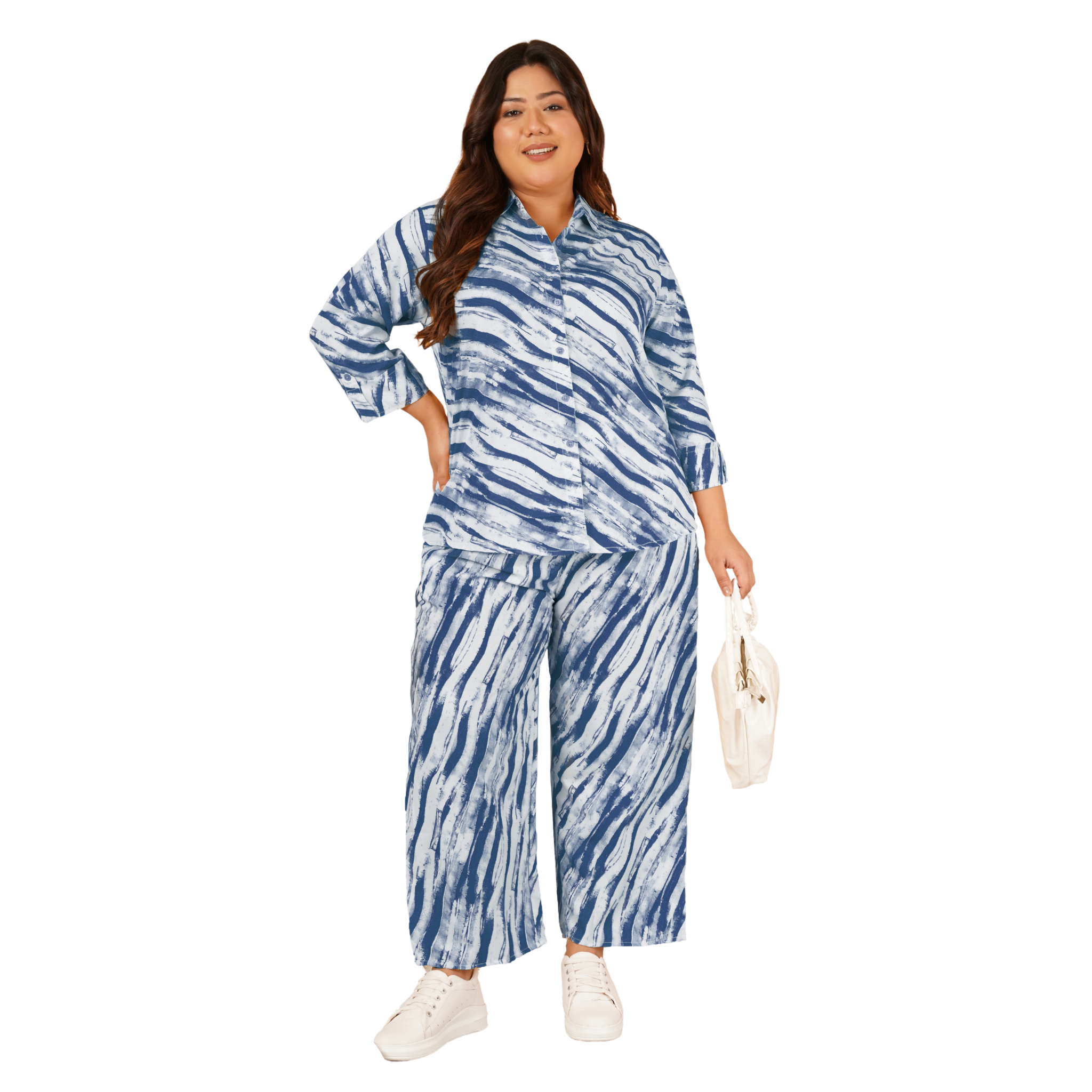 Blue Leheriya Print Plus Size Co-Ord Set