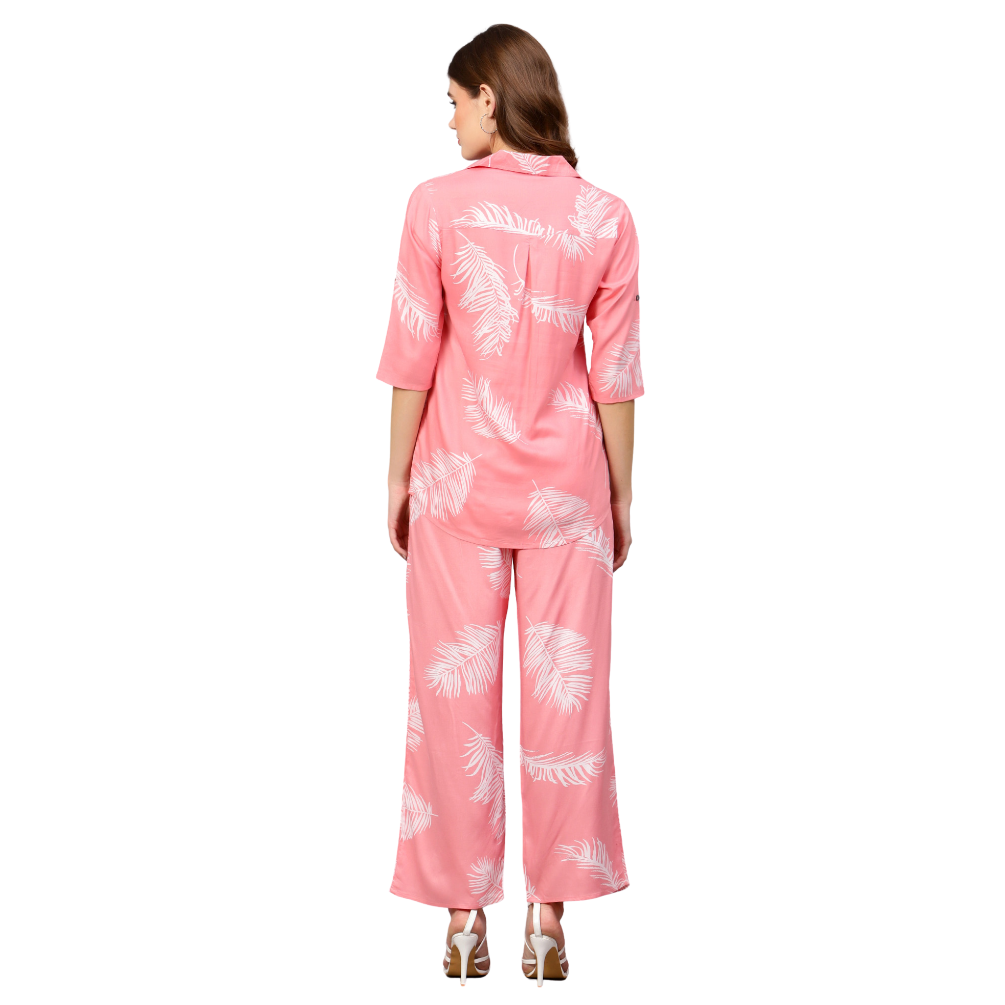 Pink Leaf Print Co-Ord Set