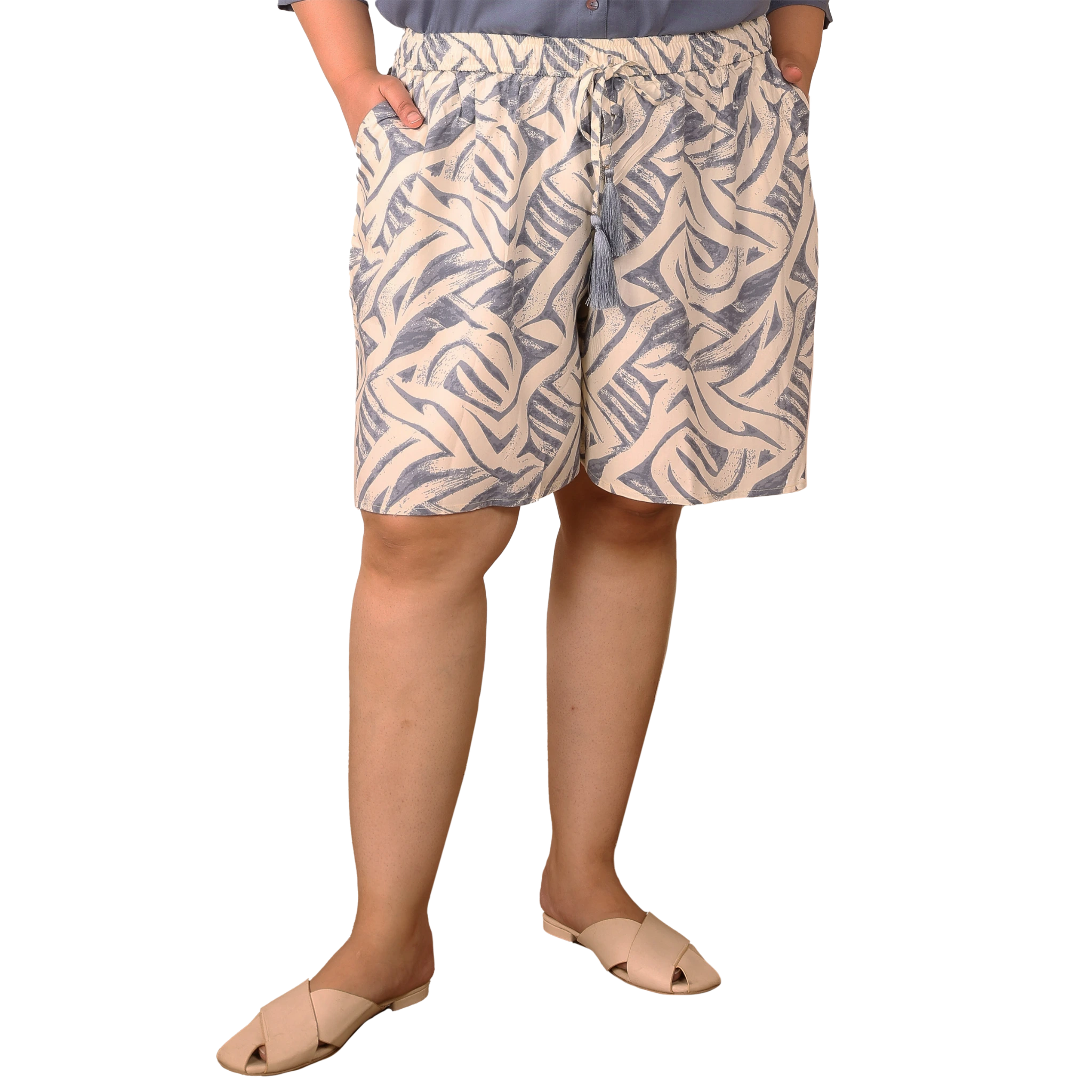 Blue Abstract Print Plus Size Shorts
