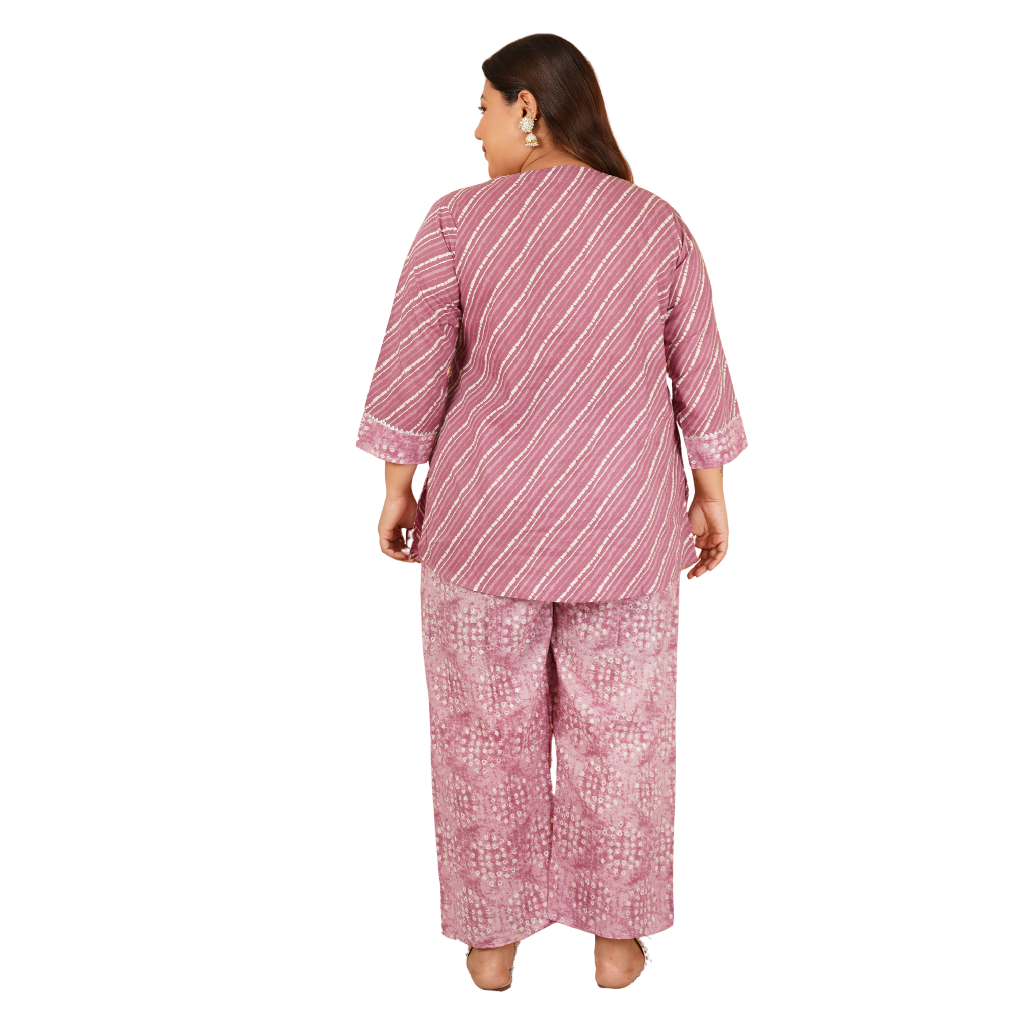 Pink Stripe Print Plus Size Co Ord Set