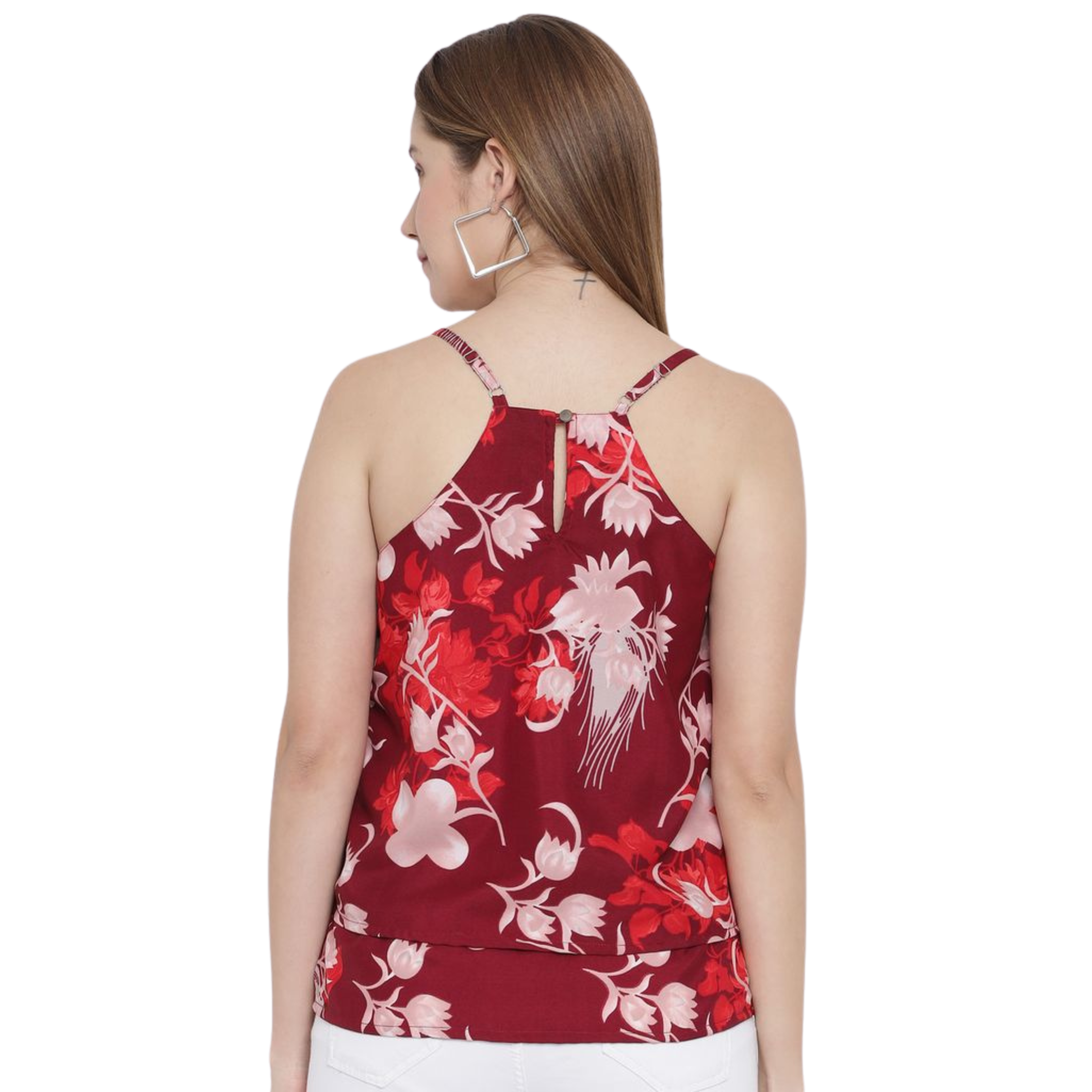 Red Floral Strap Top