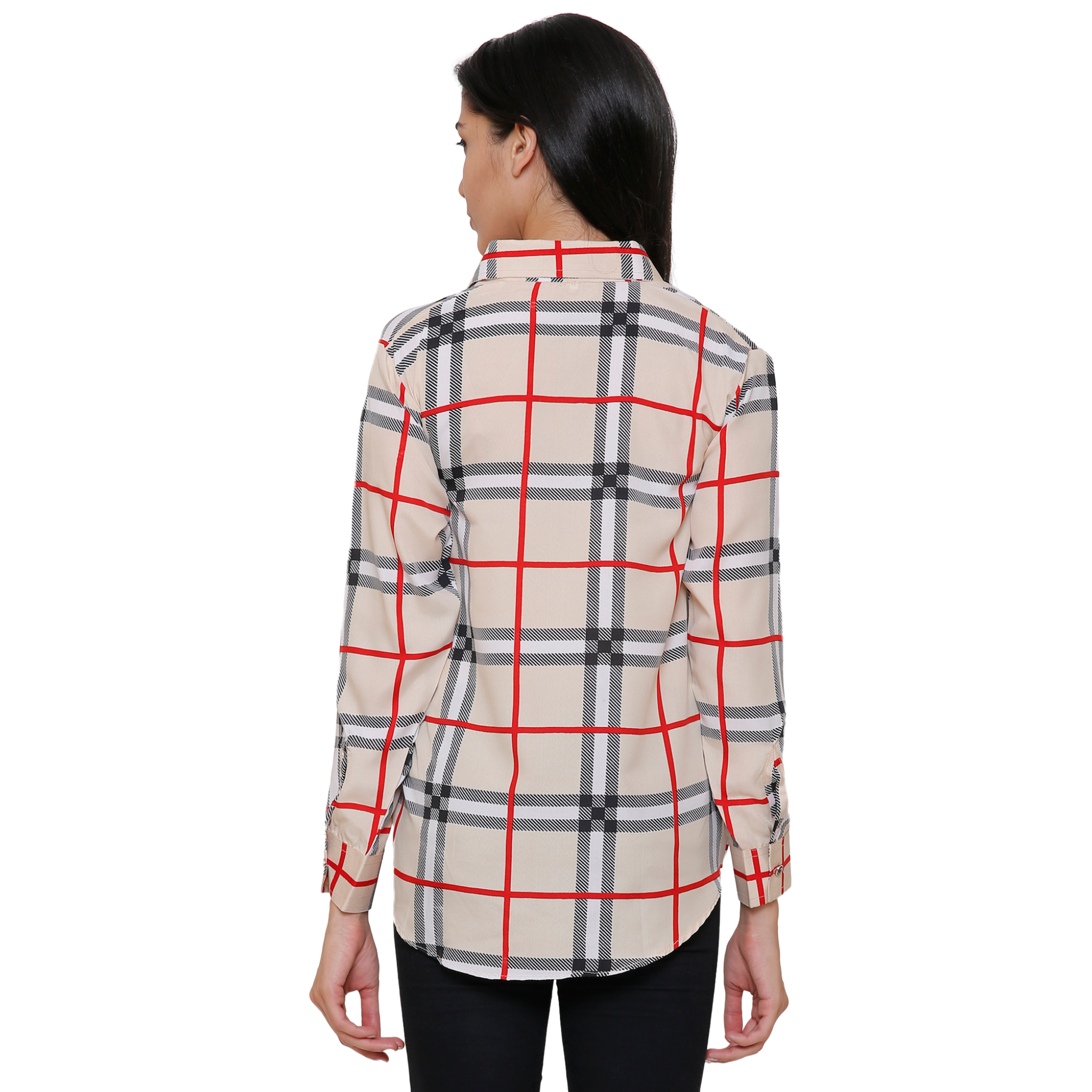 Beige and Red Checkered Shirt