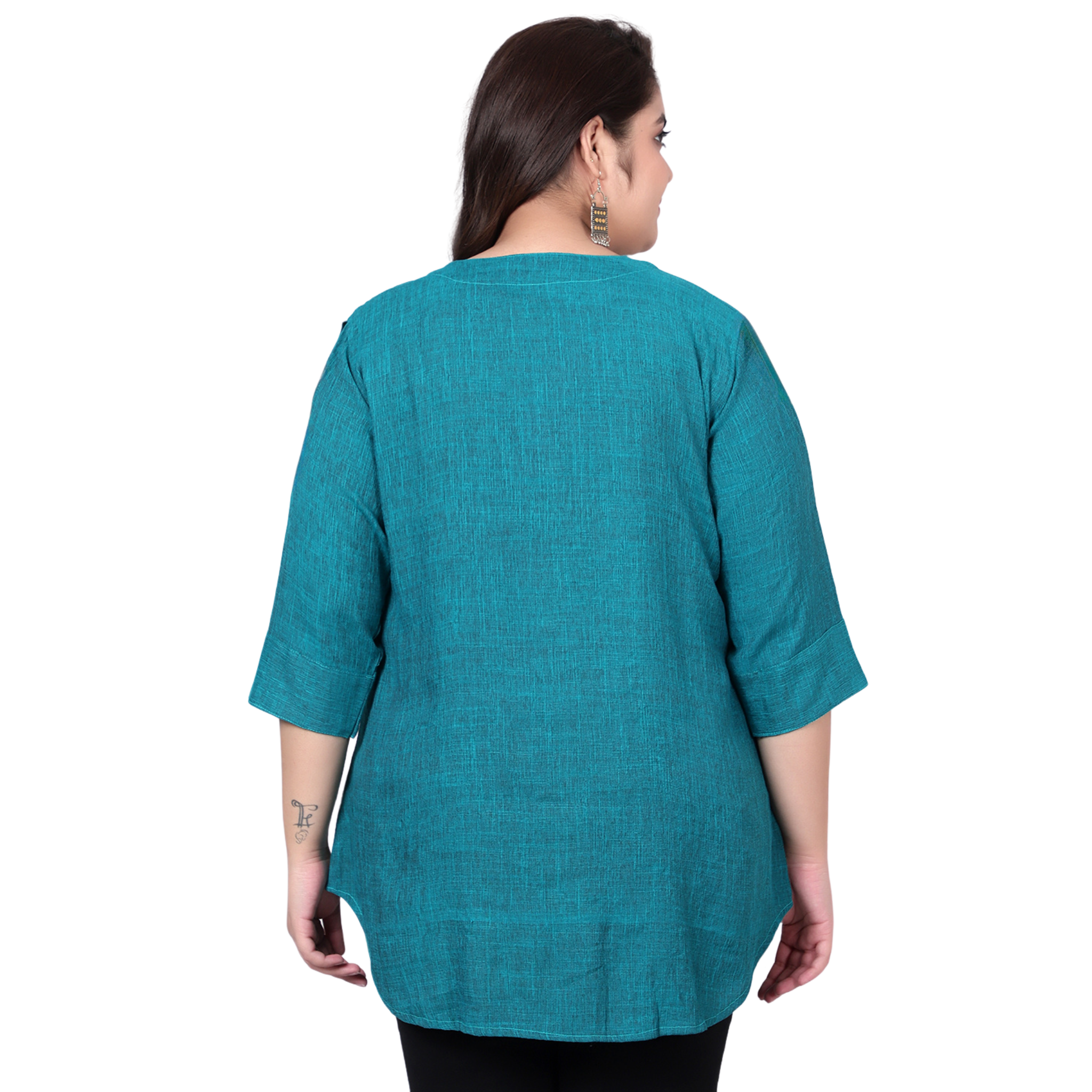 Turquoise Cotton Linen Plus Size Tunic