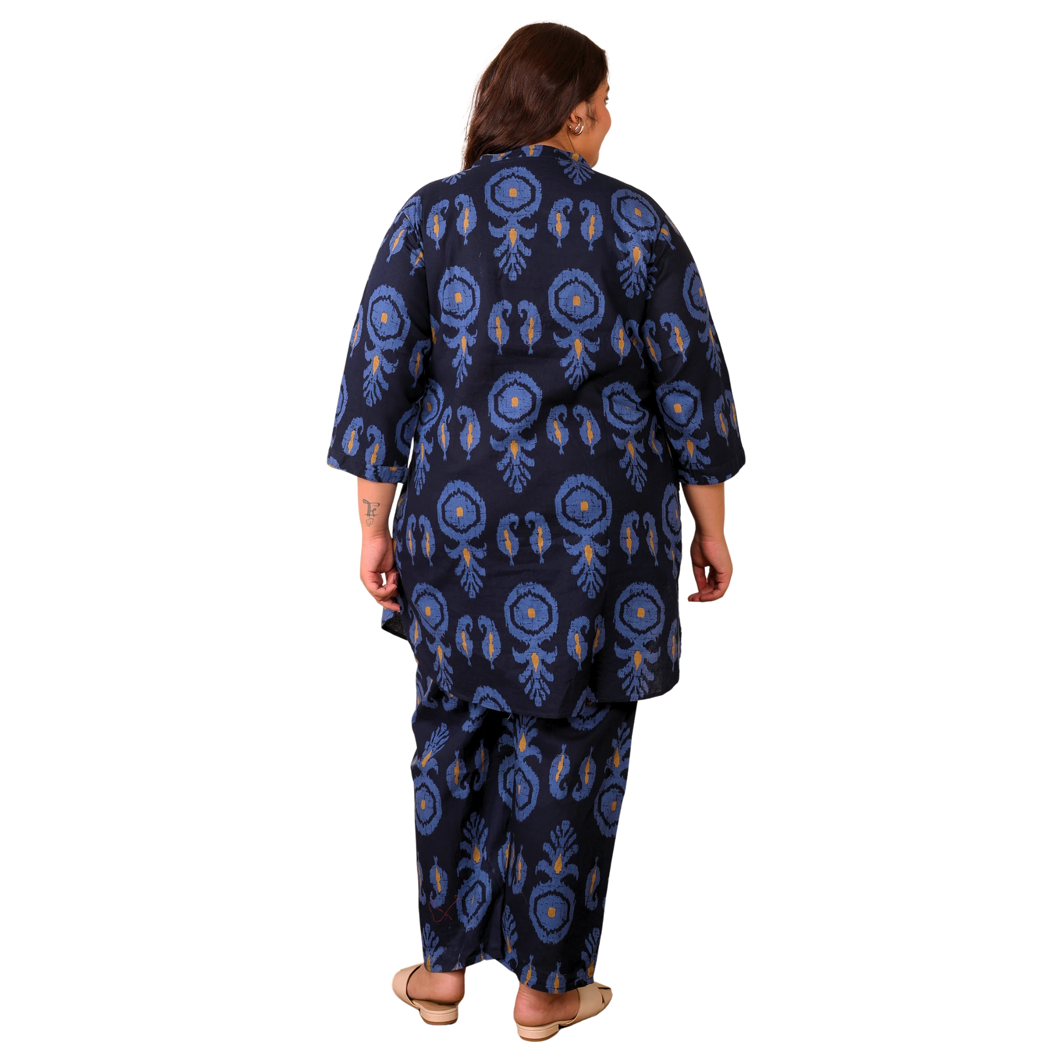 Indigo Blue Cotton Print Plus Size Co Ord Set