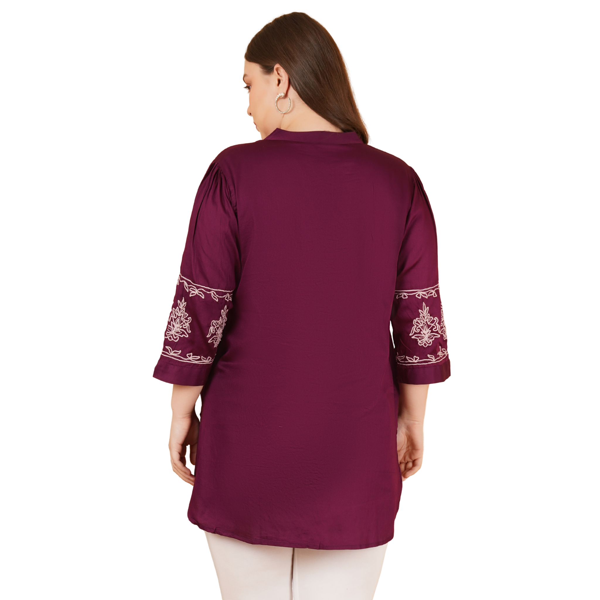 Burgundy Cotton Embroidered Tunic