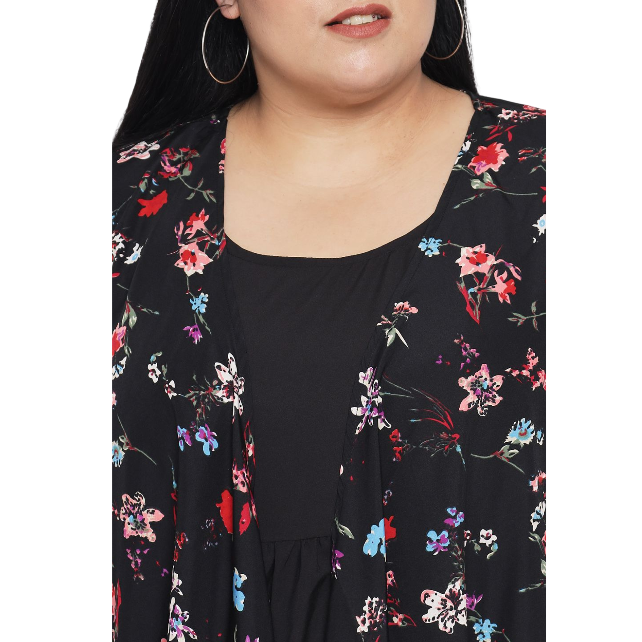 Black Floral Layered Maxi Plus Size Dress