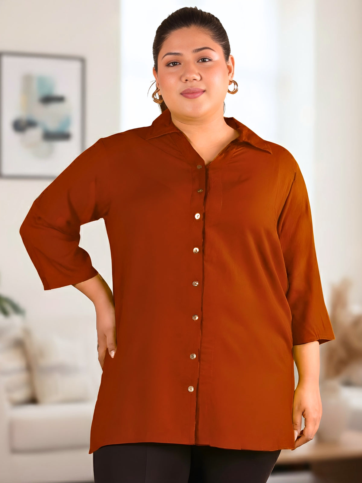 Rust Orange Longline Plus Size Shirt