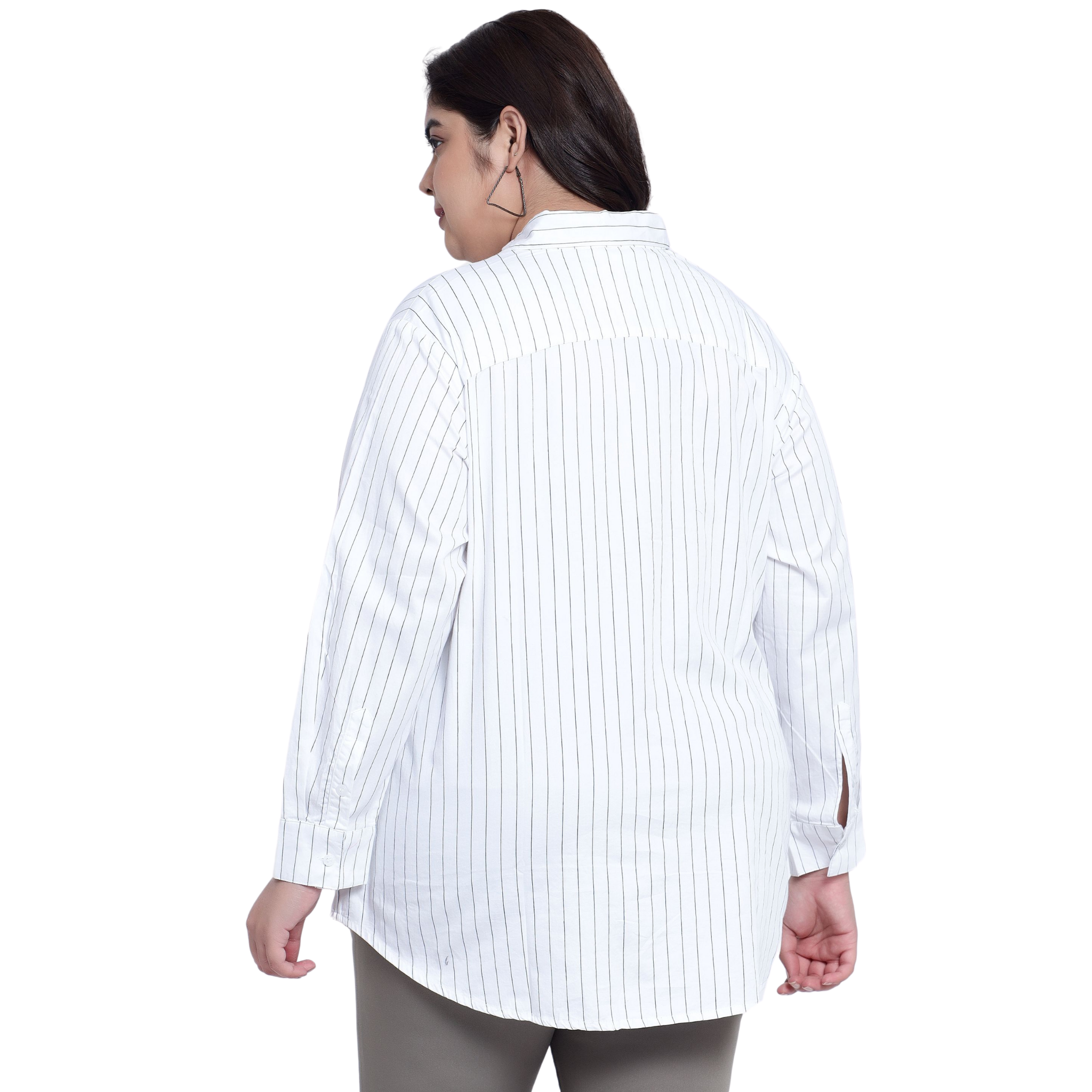 White Stripe Formal Plus Size Shirt