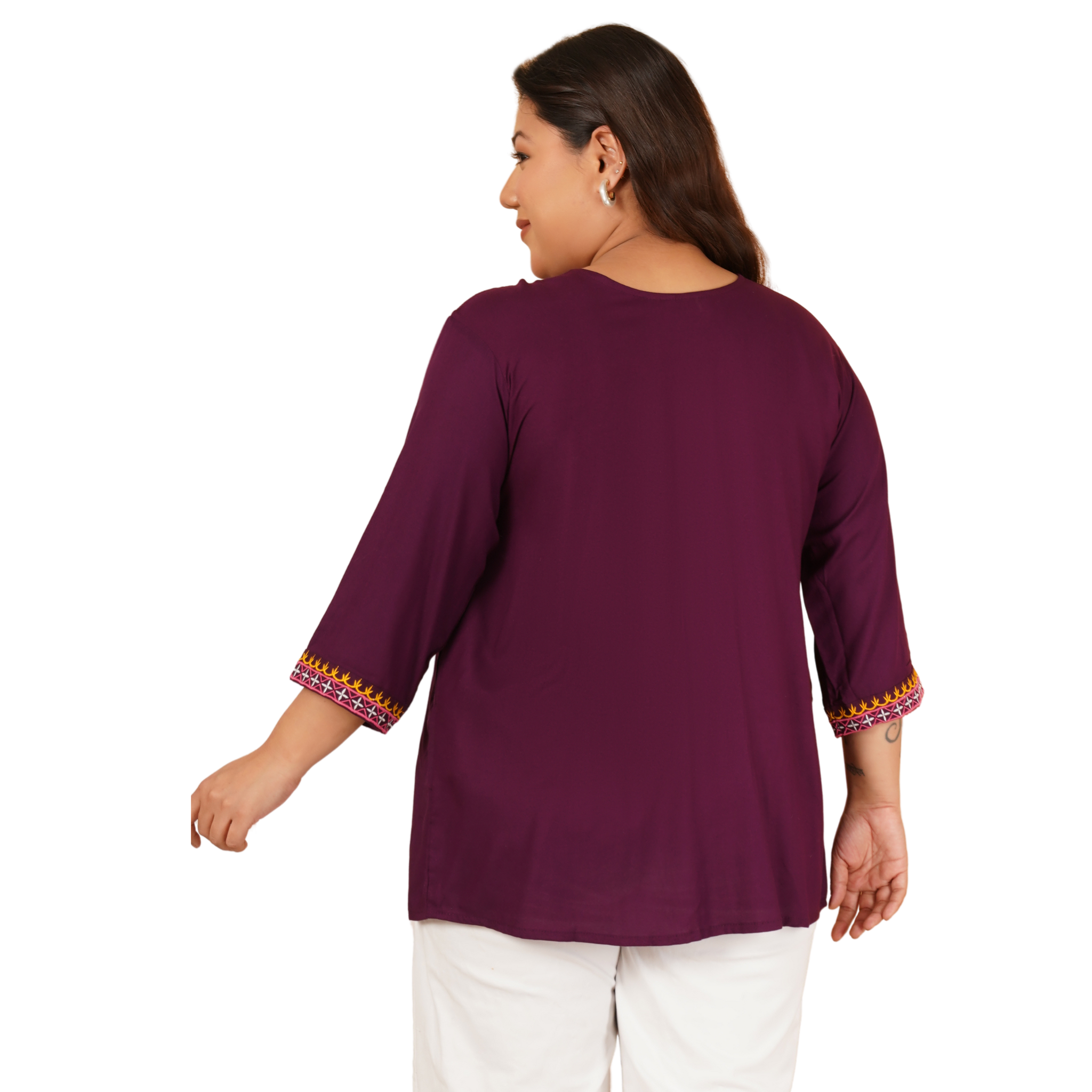 Burgundy Embroidered Plus Size Tunic