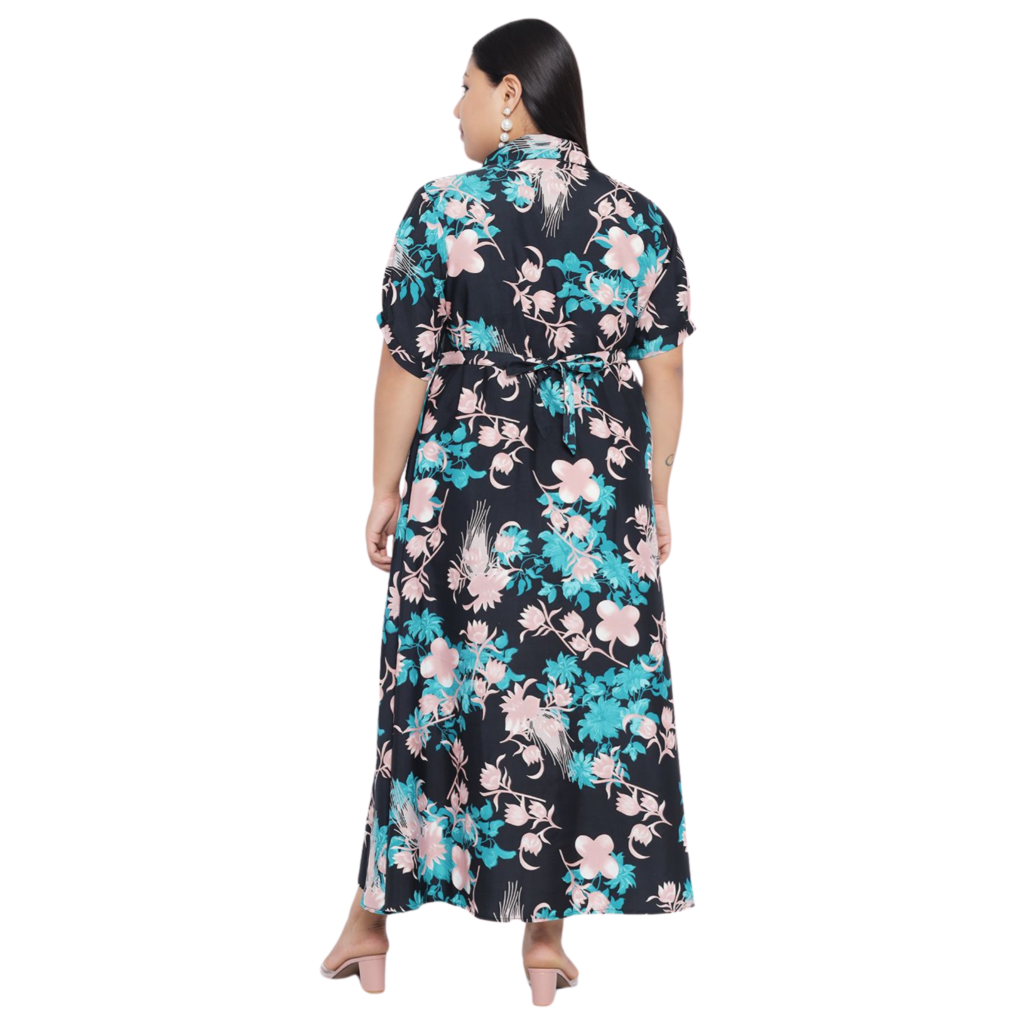 Black and Green Floral Plus Size Dress