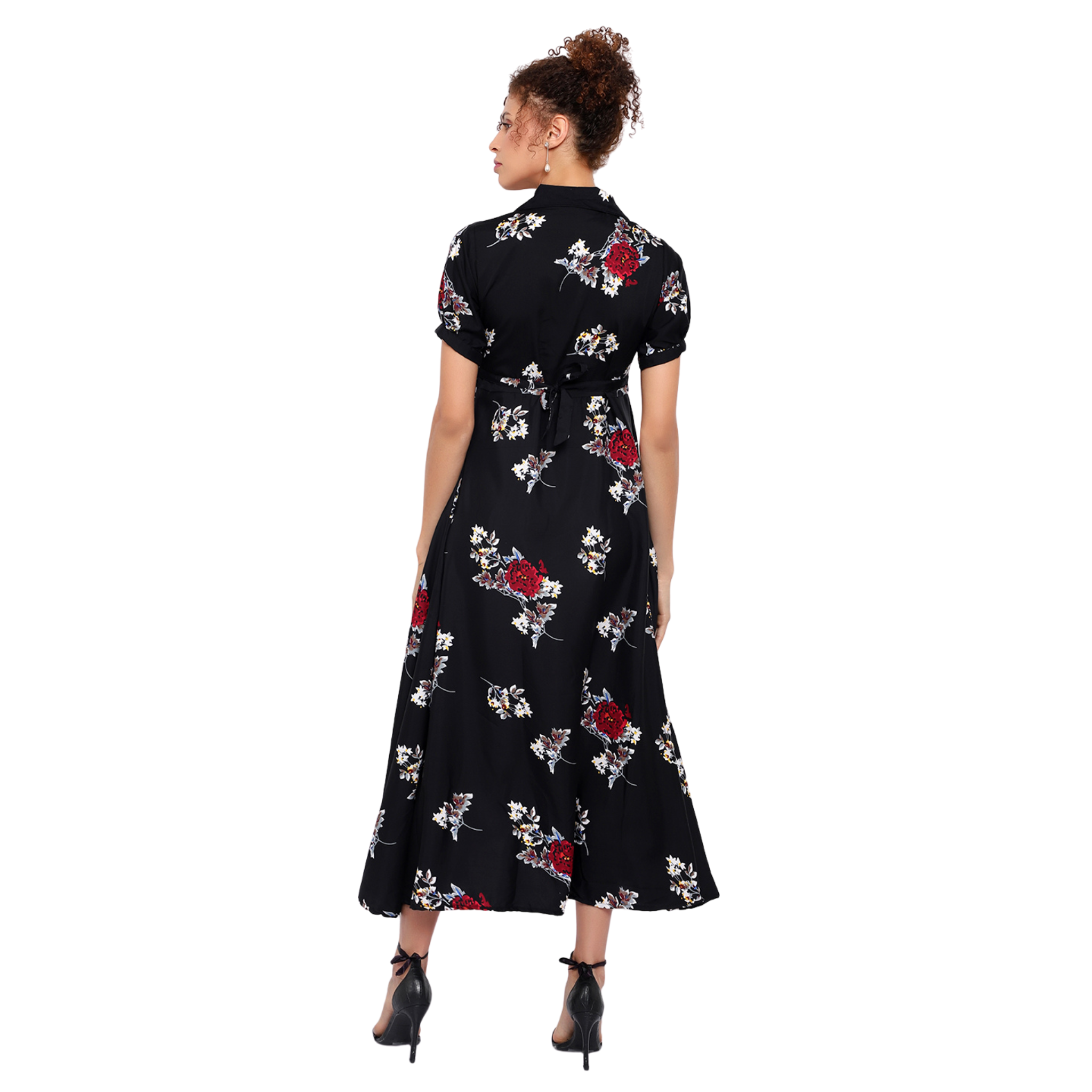 Black and Red Floral Print Dress