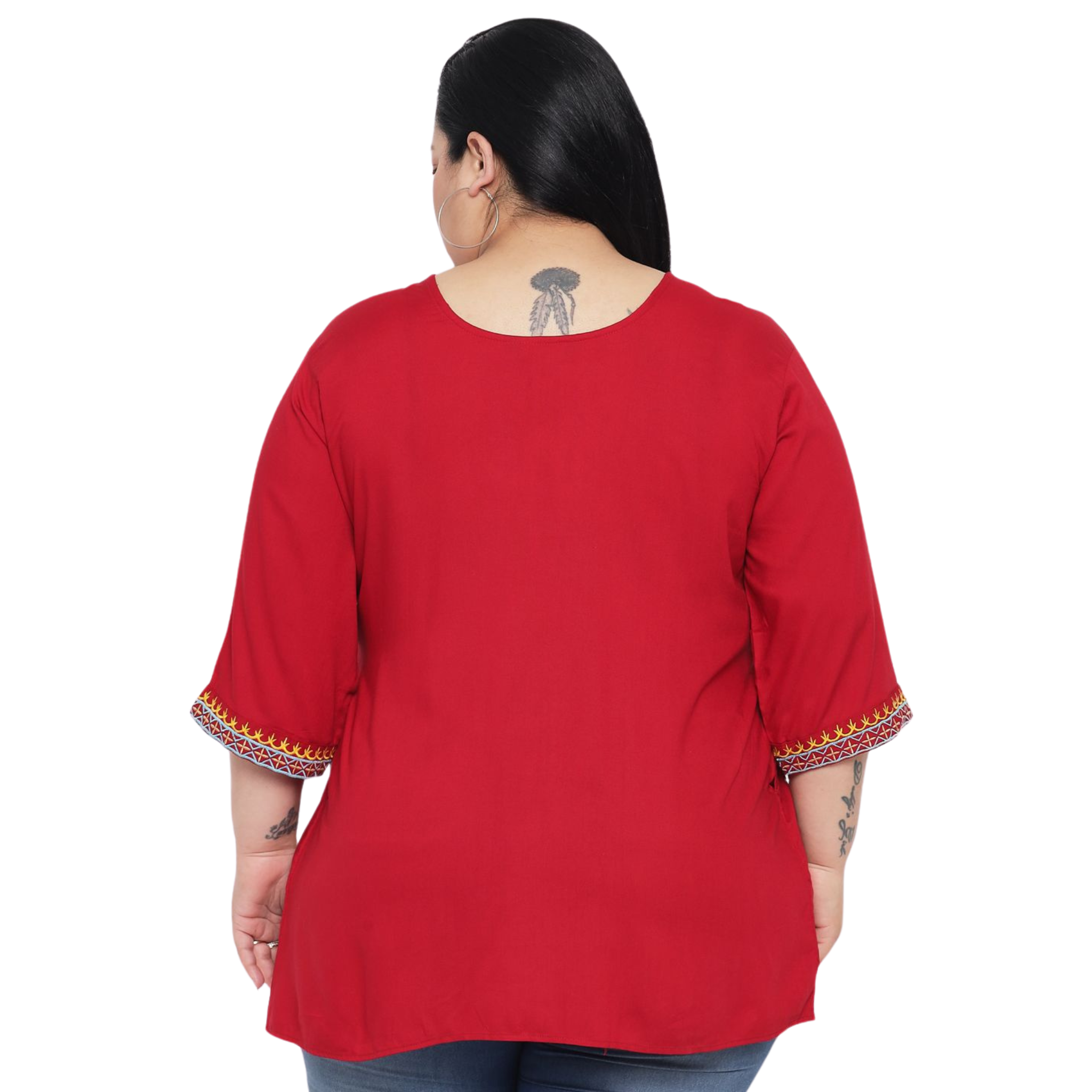 Red Embroidered Plus Size Tunic