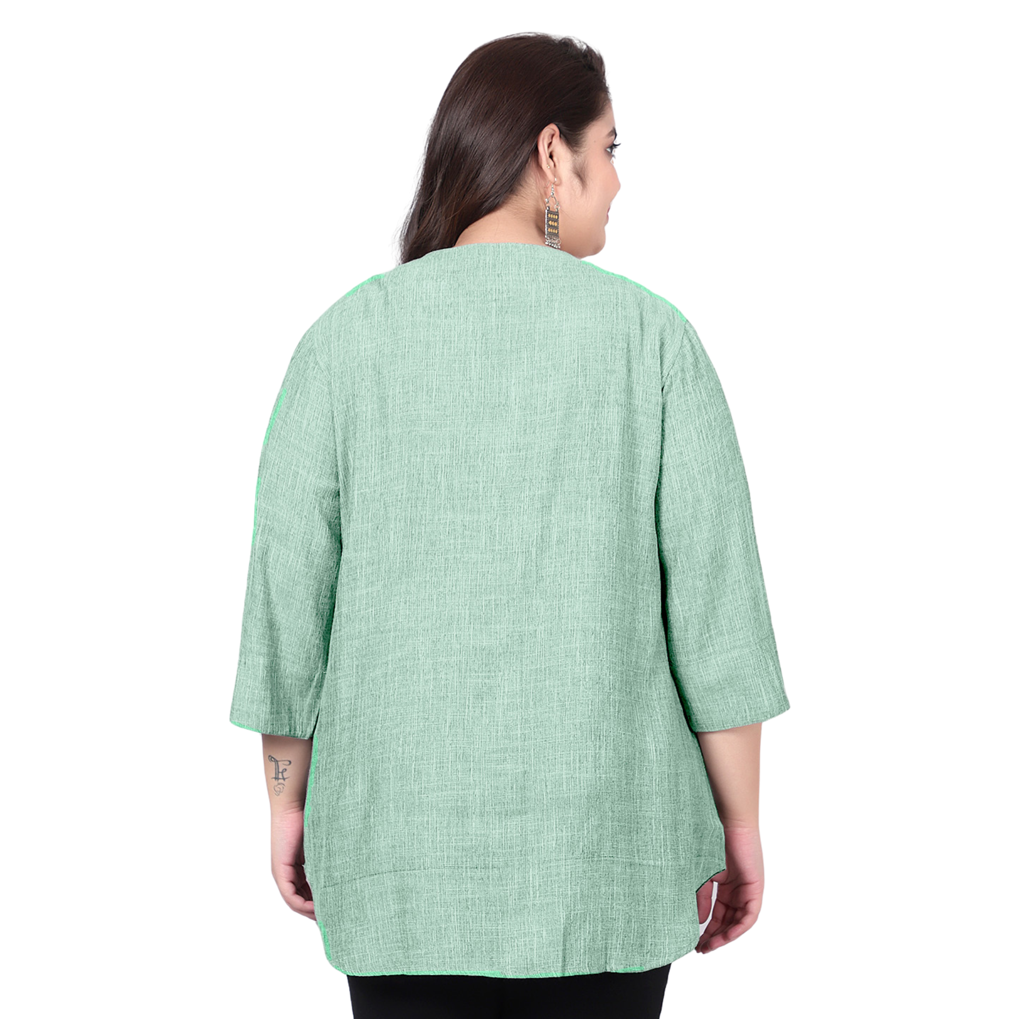 Green Cotton Linen Plus Size Tunic