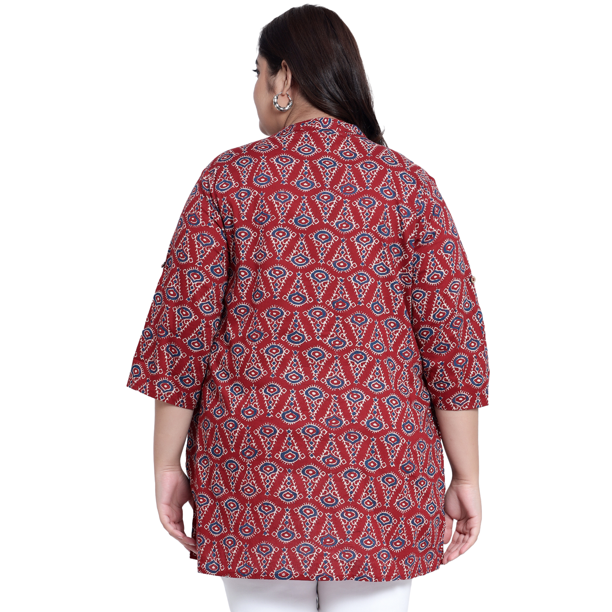 Red Geometric Print Pleat Plus Size Tunic