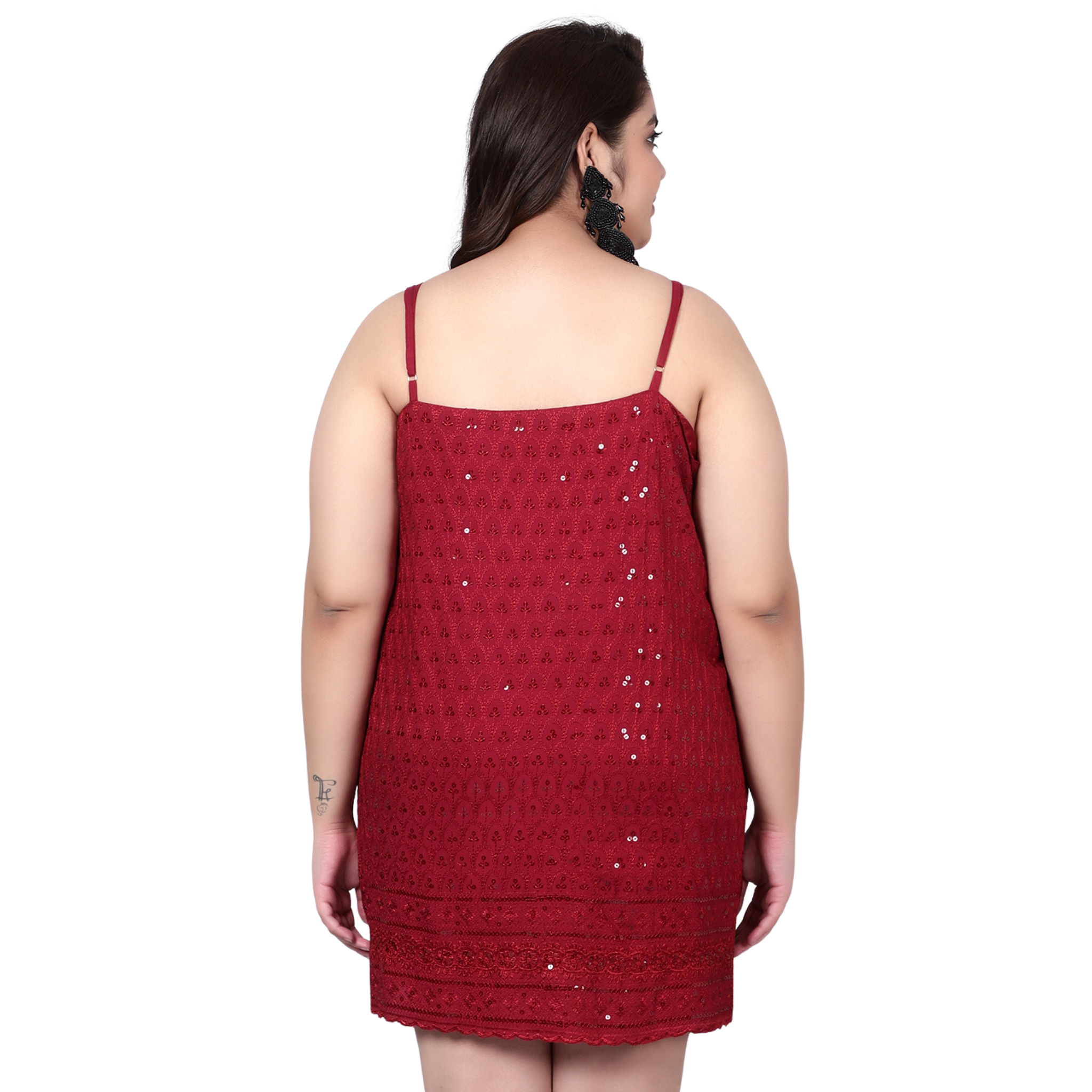 Red Sequinned Strap Plus Size Dress