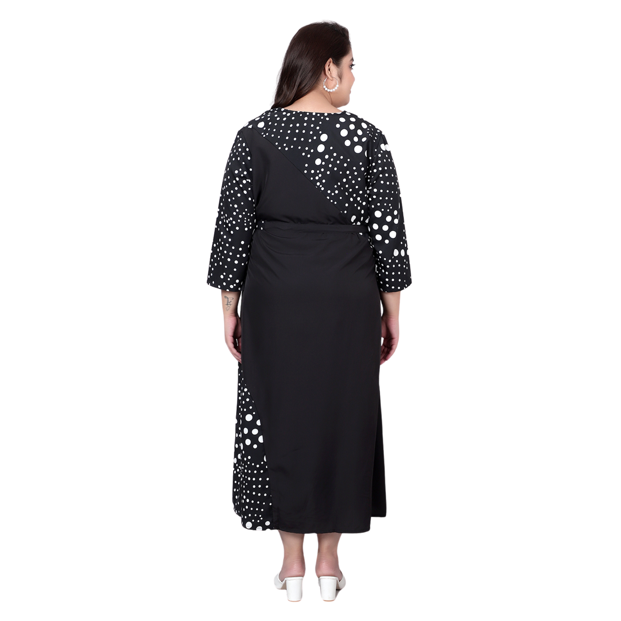 Black & White Polka Dot Print Plus Size Dress