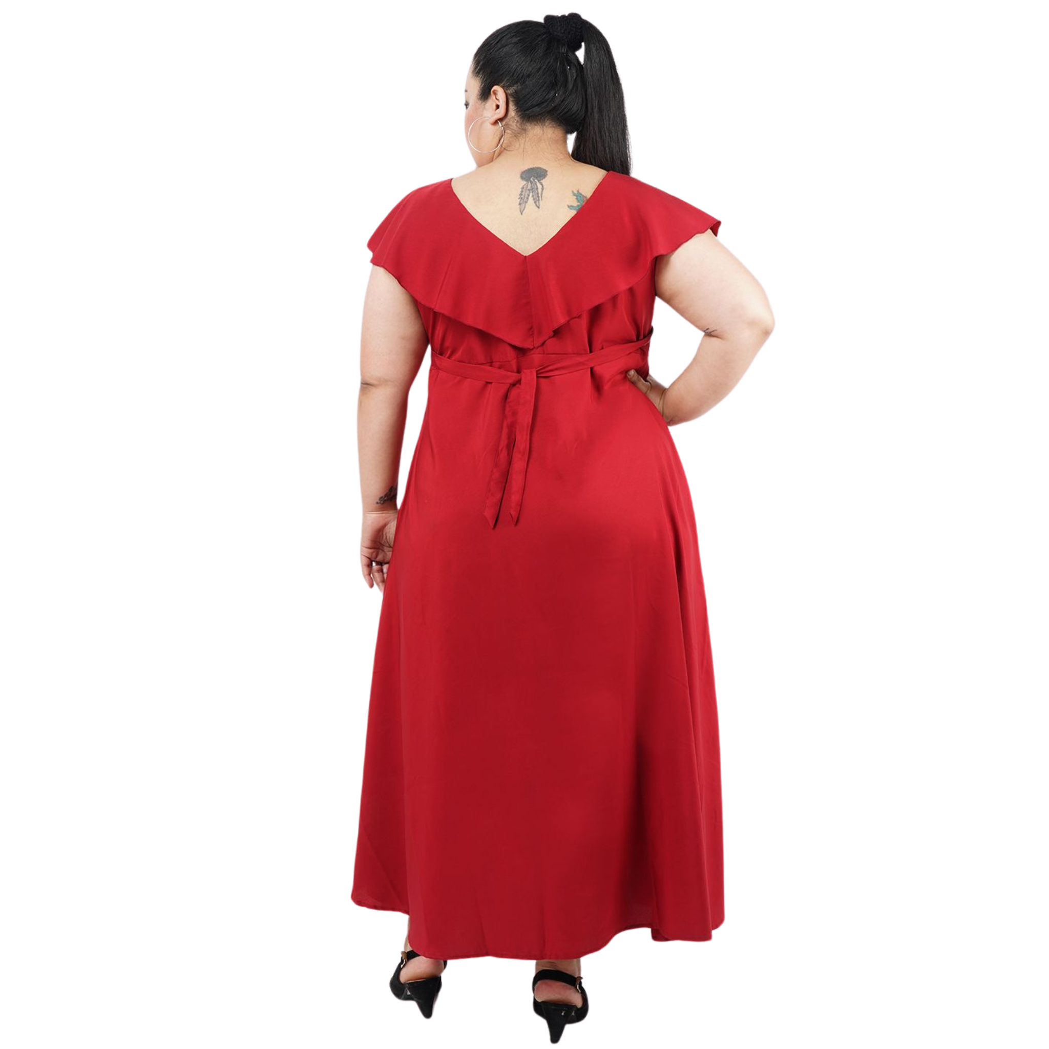 Maroon Solid Maxi Plus Size Dress