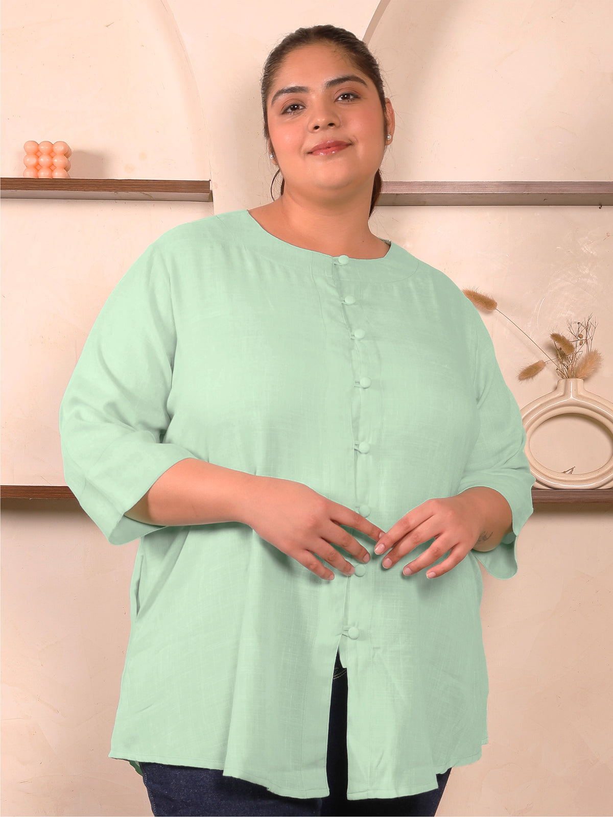 Green Cotton Linen Plus Size Tunic