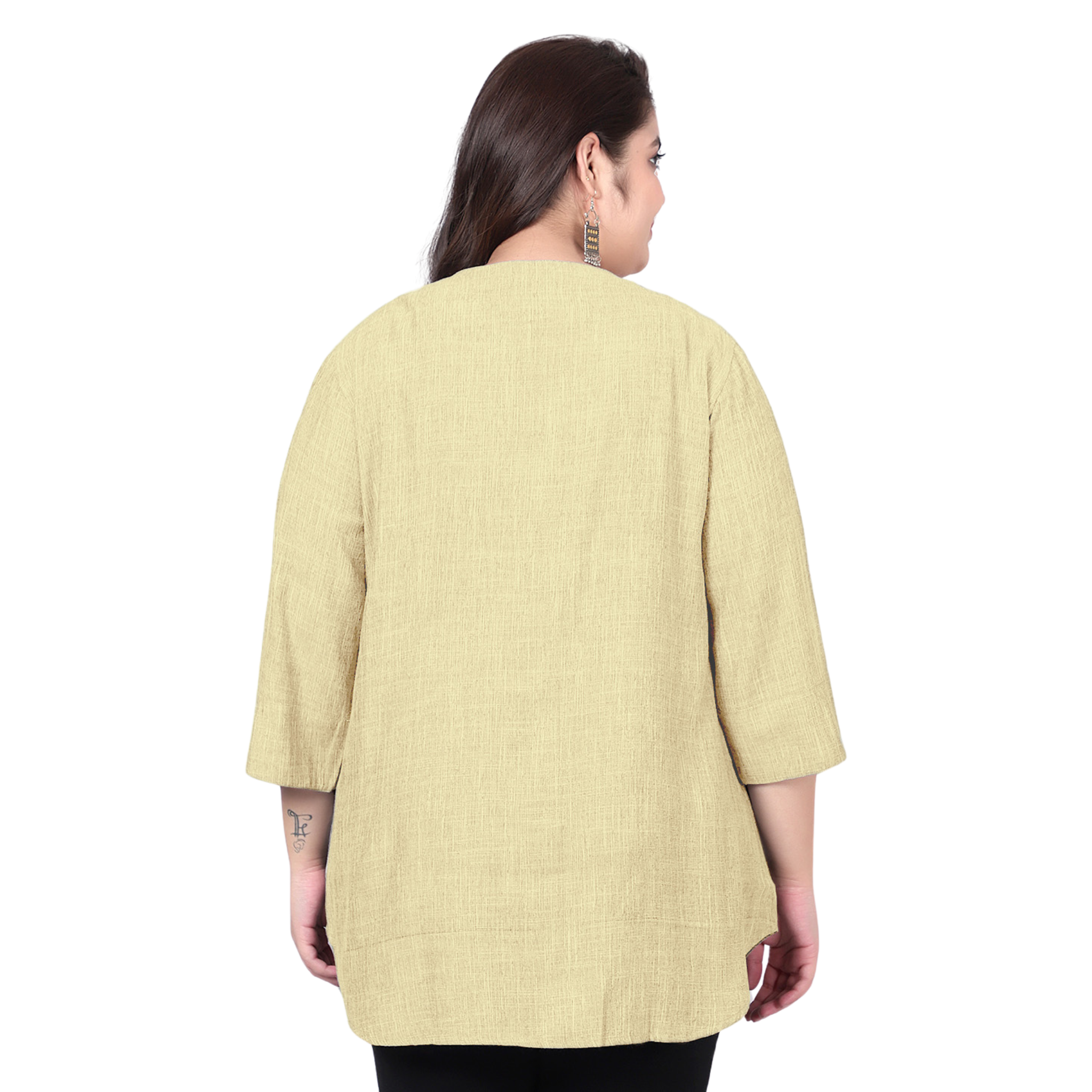 Yellow Cotton Linen Plus Size Tunic