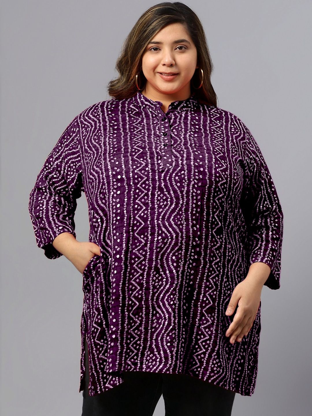 Purple Bandhani Print Plus Size Tunic — view 1