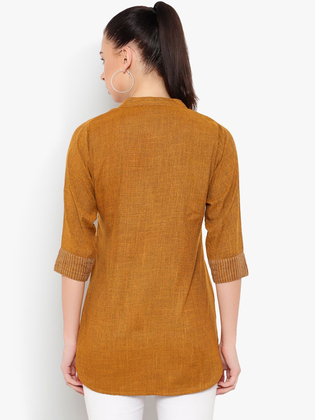 Mustard Solid Embroidered Tunic — view 5