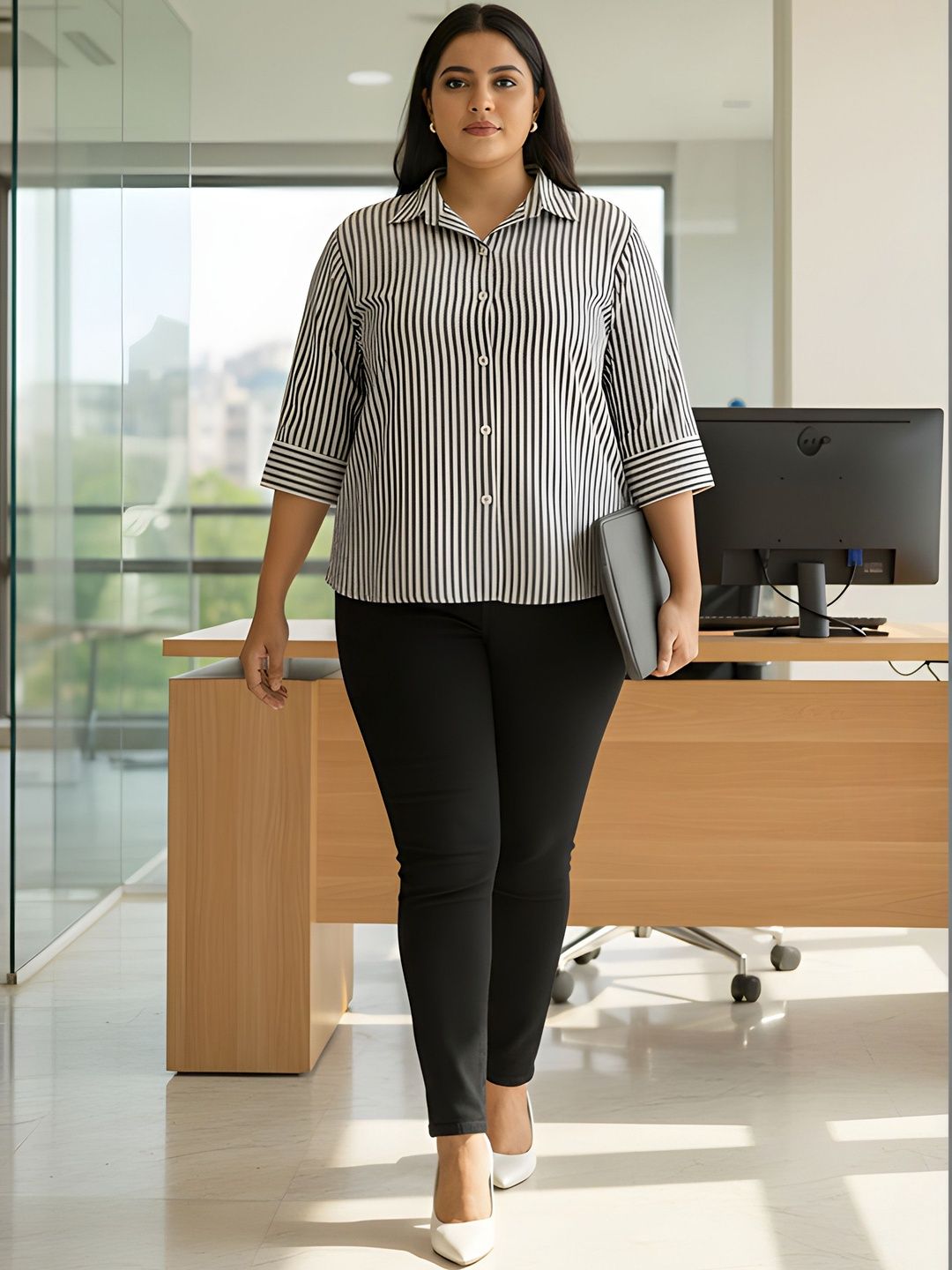 Black and White Stripe Cotton Shirt — view 4