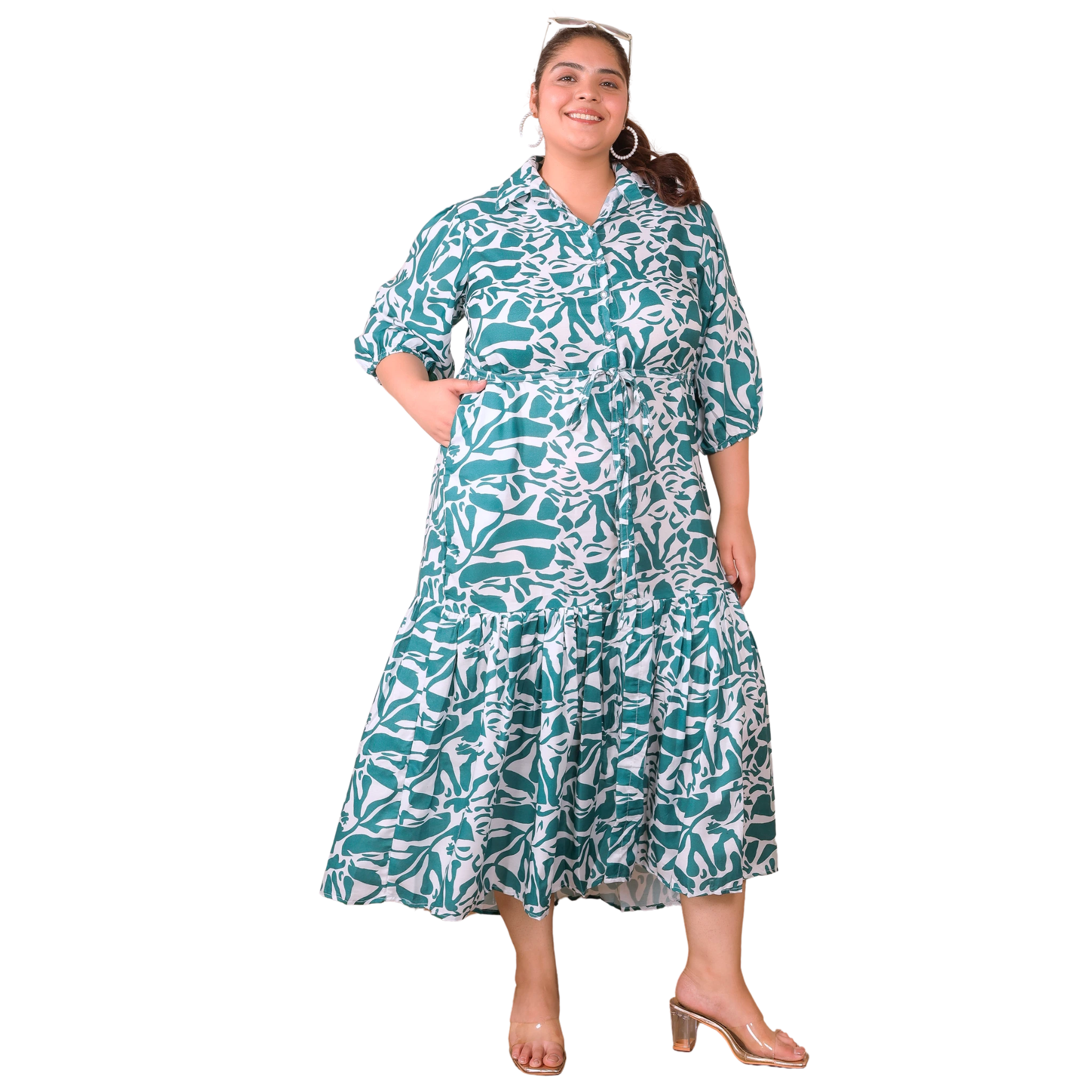 Green Abstract Print Maxi Dress