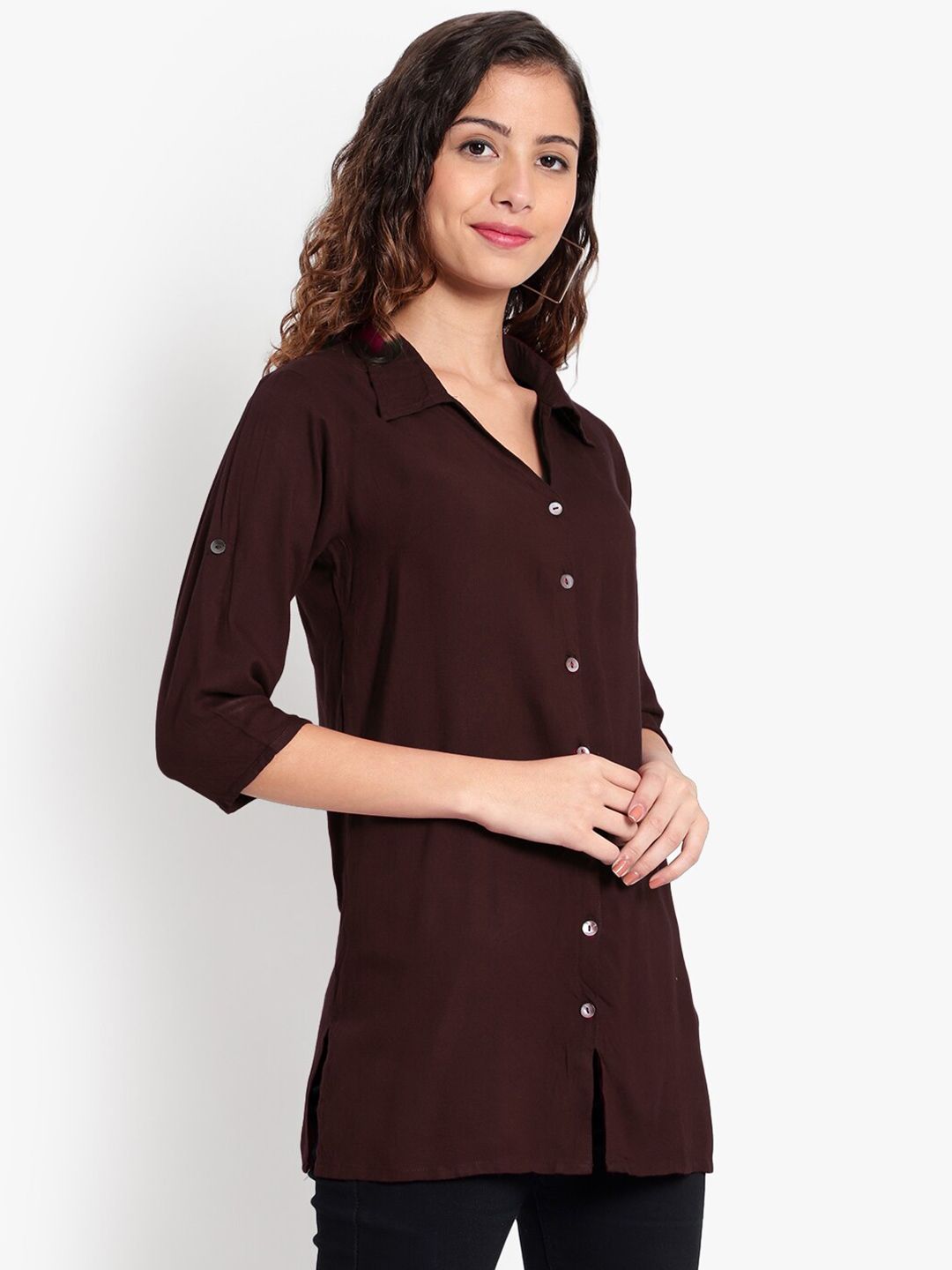 Brown Longline Plus Size Shirt — view 10