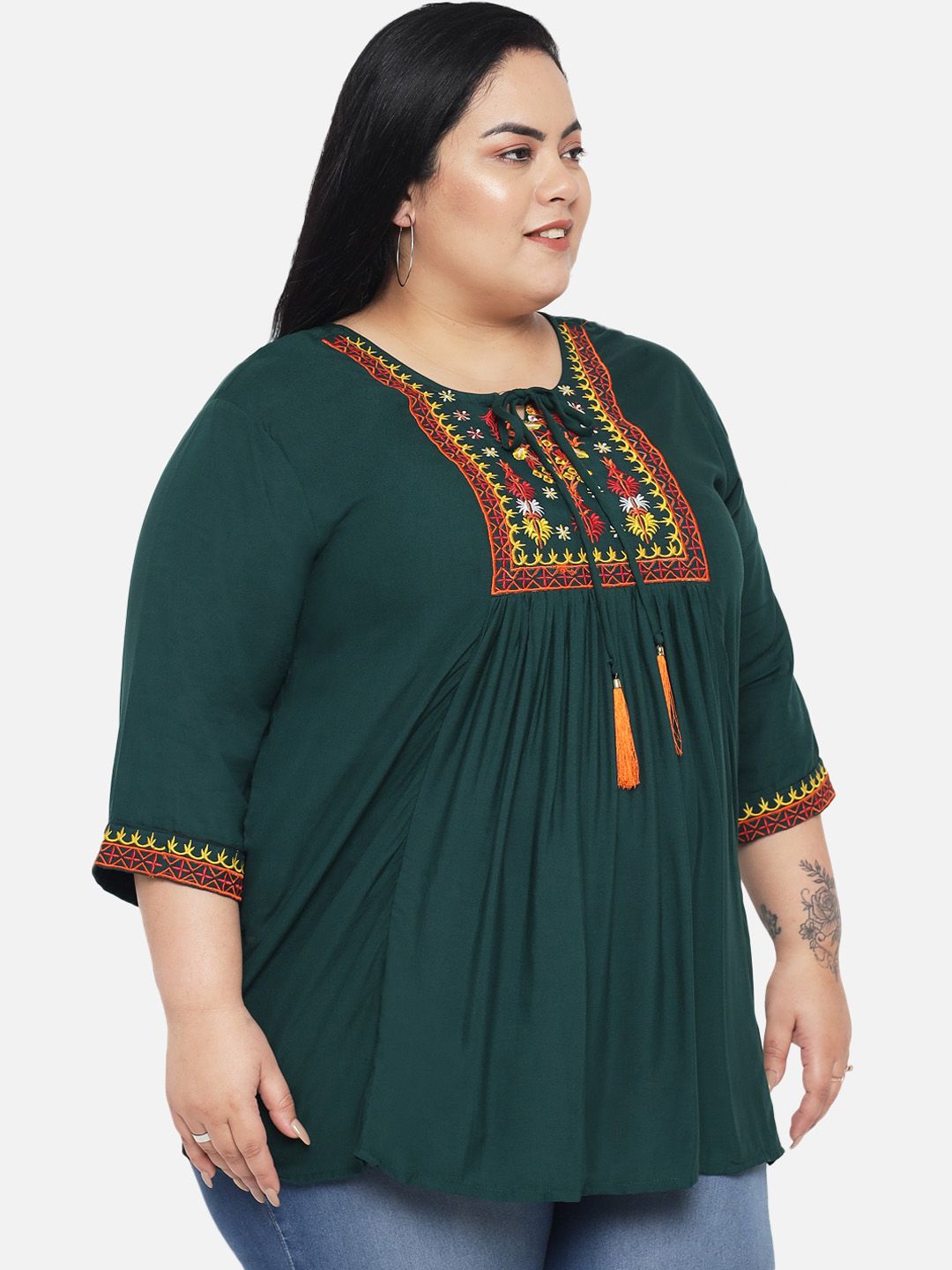 Dark Green Embroidered Tunic — view 3