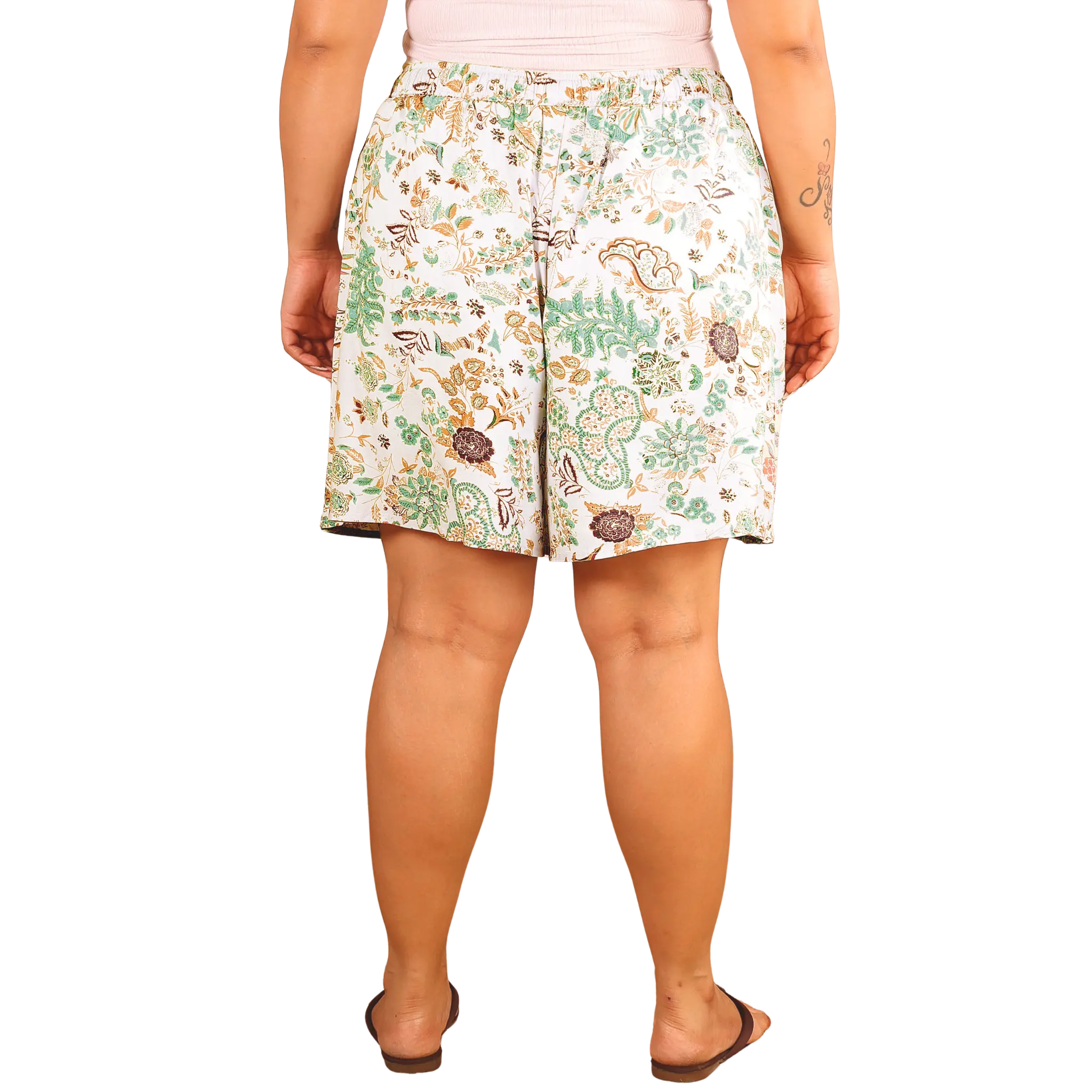 Green Floral Print Plus Size Shorts