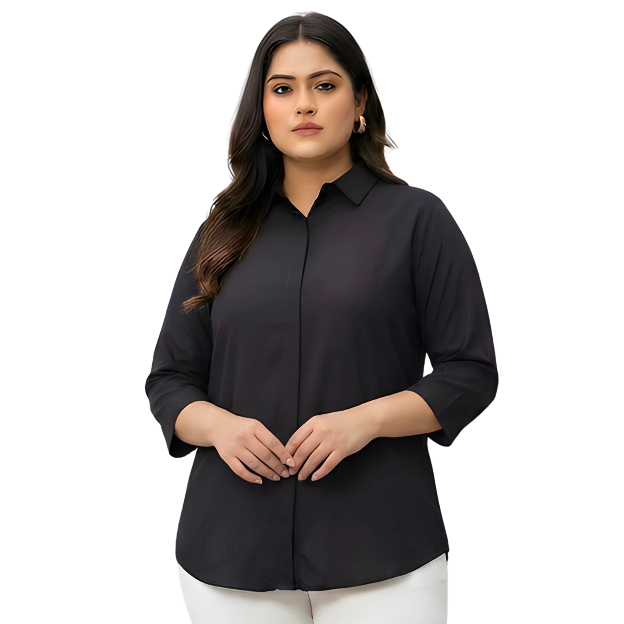 Black Rayon Concealed Plus Size Tunic