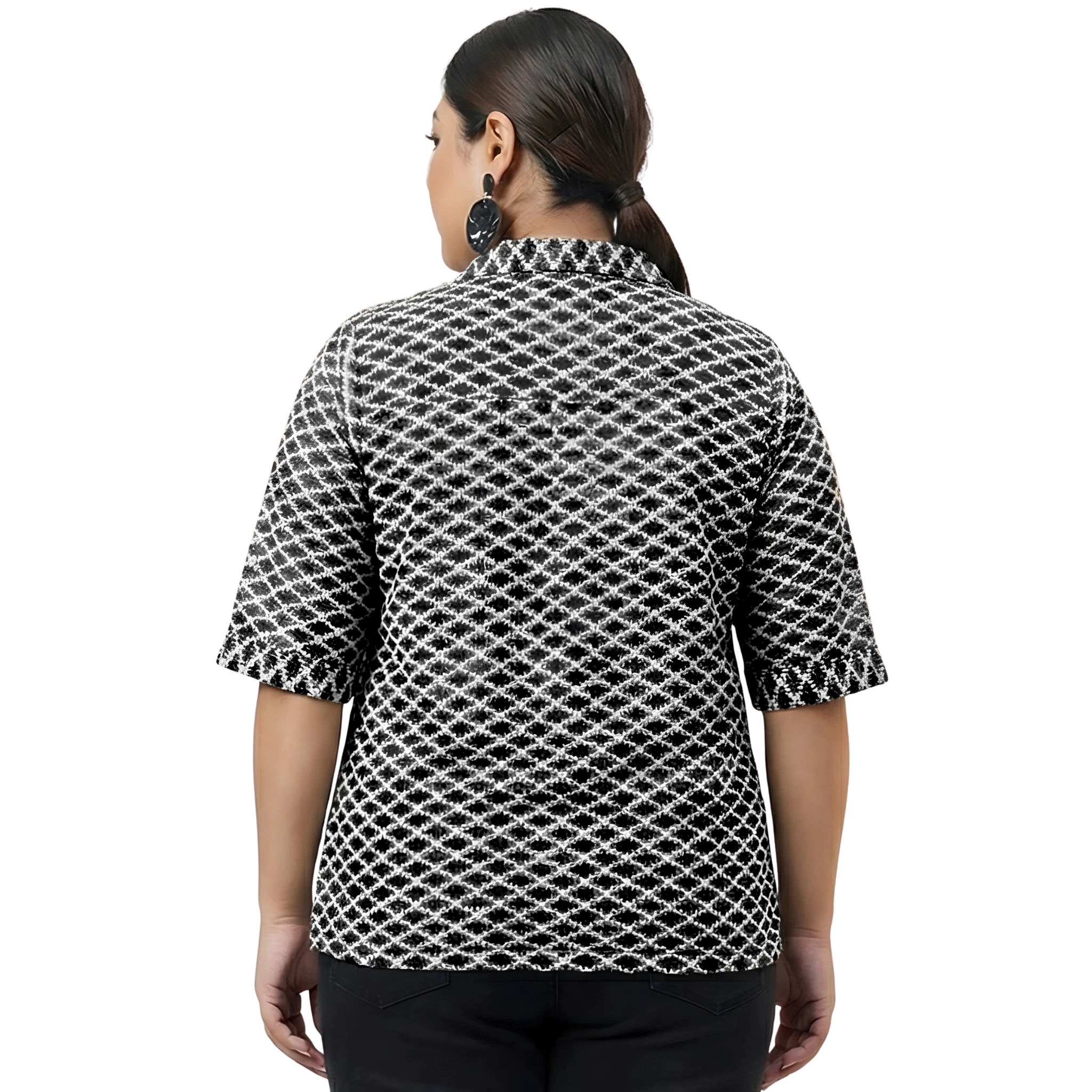 Black And White Diamond Crochet Shirt